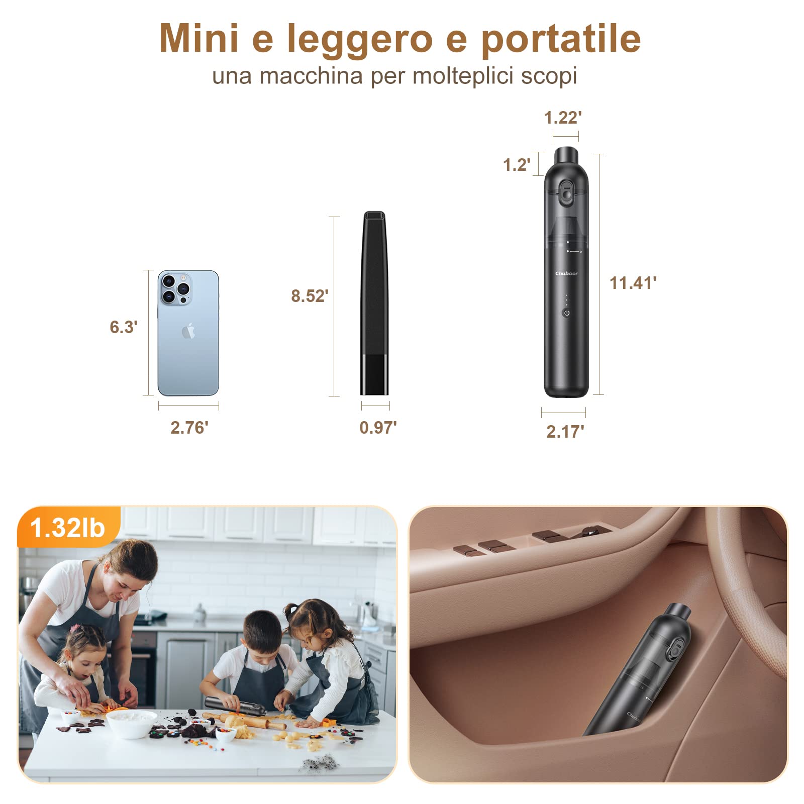 Chuboor 18000Pa Powerful 4-in-1 Portable Car Vacuum Cleaner with USB Charging | Includes 4 x 2000mAh Mini Vacuums & Triple Filtration System | 25 Min Runtime | Ideal for Home, Car, Office & Pet Hair Cleaning (Black)