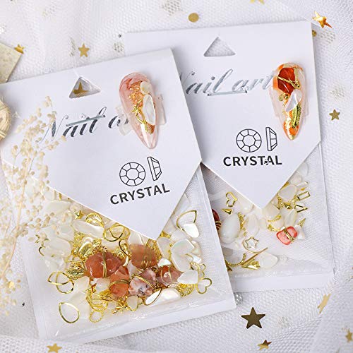 3D Nail Art Decoration Stones - Big Mix Sizes Crystal Shell Pieces with Professional Tweezers for Nail Art Designs (Amber Red) | Perfect for DIY Manicures, Salon Nail Extensions & Creative Nail Jewelry
