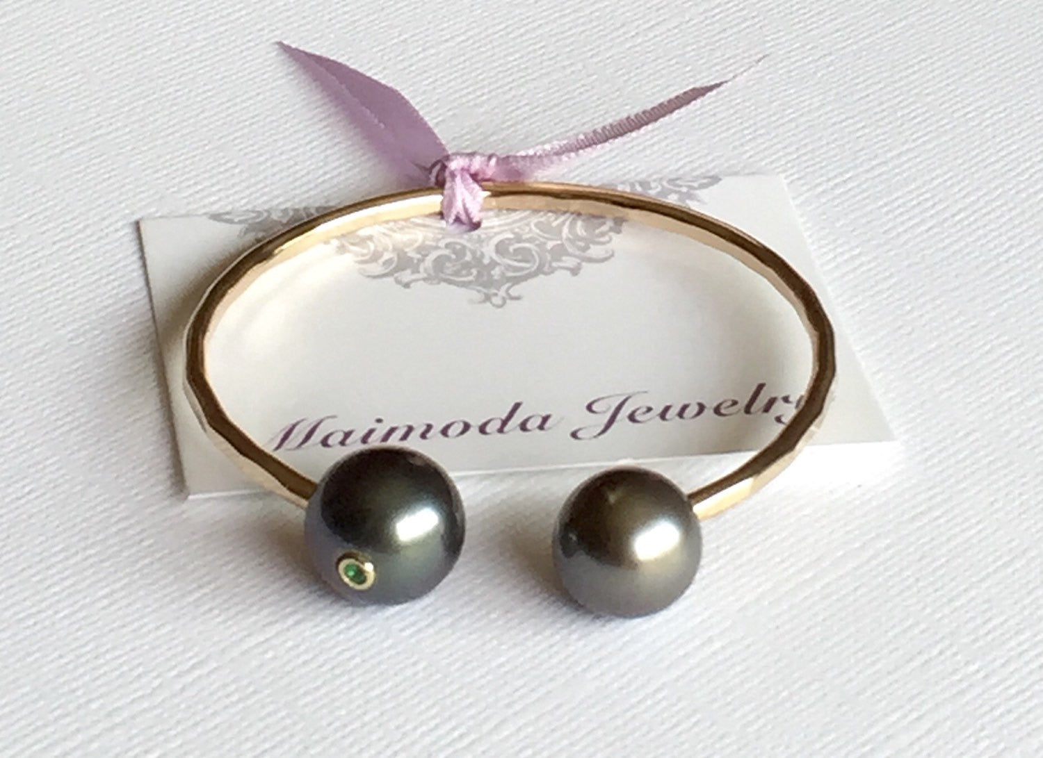 Cuff Adora Emerald Tahitian Pearl Bracelet (B268) - Elegant Jewelry for Women, Perfect for Weddings, Parties & Special Occasions