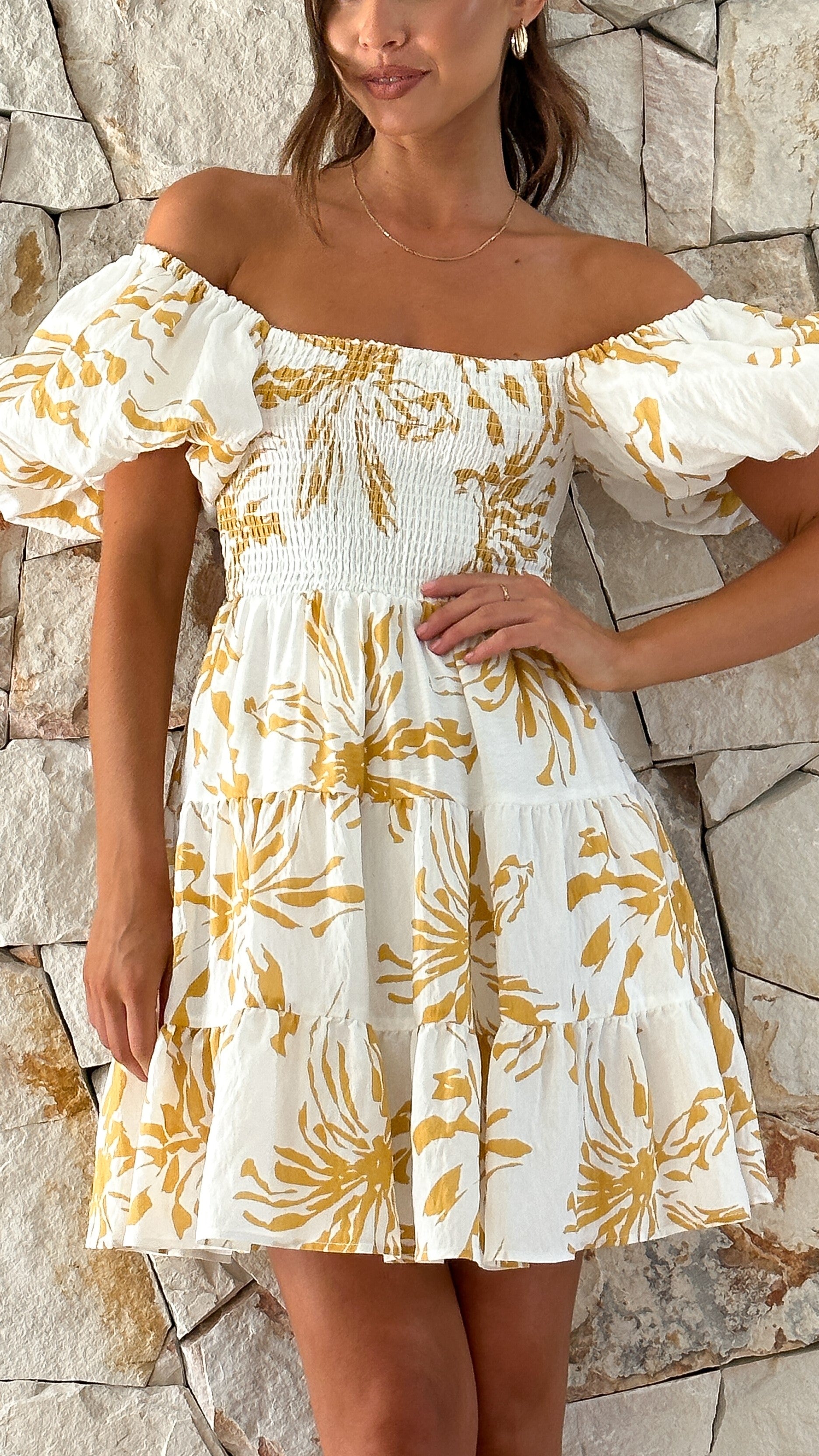 Bronty Mini Dress - Yellow Floral Print Summer Dress for Women | Casual & Party Wear | Perfect for Beach, Vacation & Date Nights