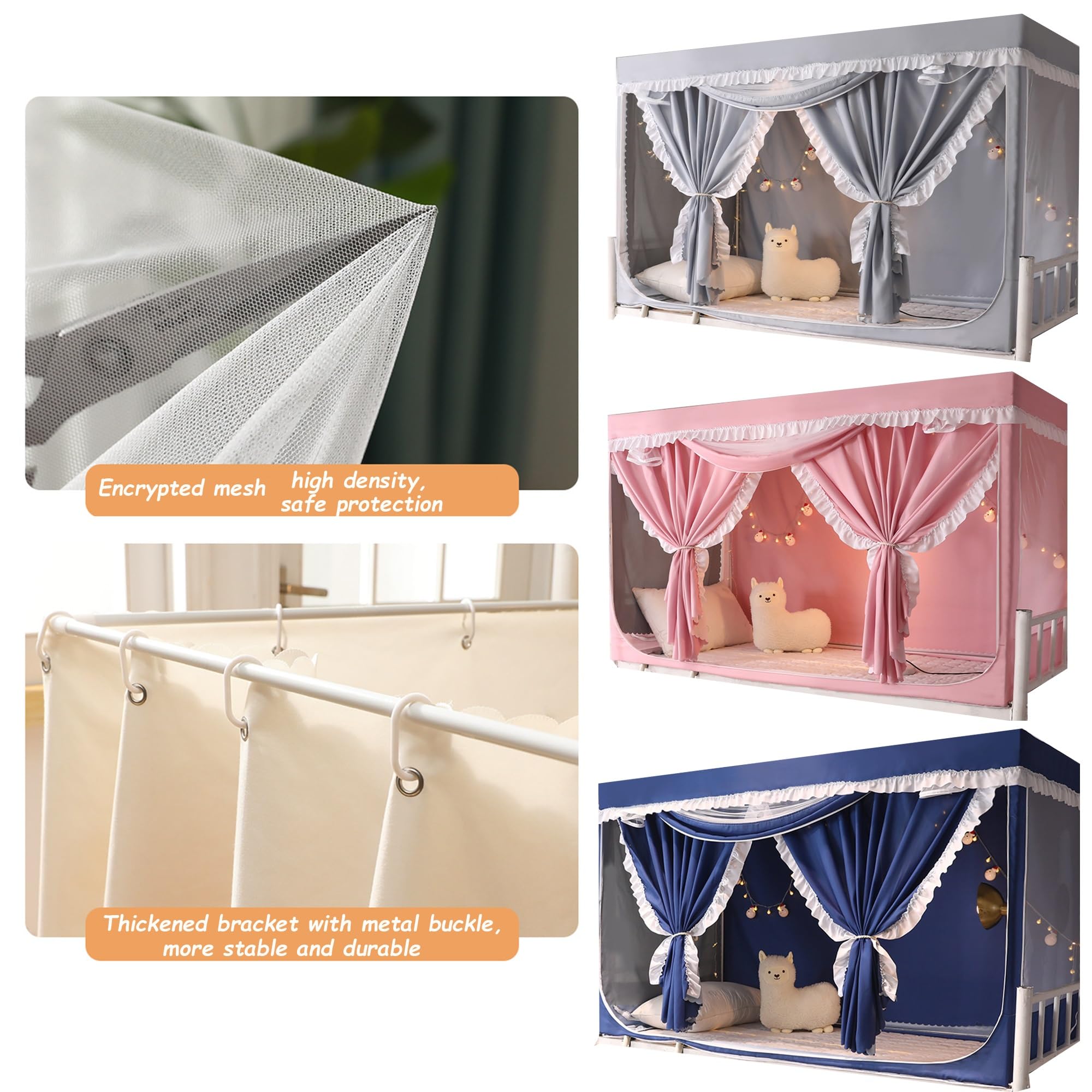 **Princess Style Bunk Bed Tent for Twin Size Top Bunk - Breathable Lace Dream Tent with Blackout Curtains, Sleep Privacy Bed Canopy for Kids, Teens & College Dorm (Pink, 75