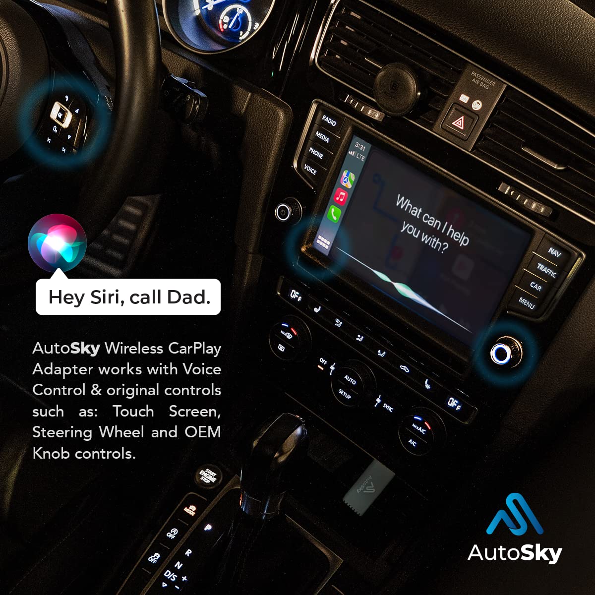 2023 Max Edition Wireless CarPlay Adapter - Fastest & Most Compact AutoSky for iPhone iOS - Plug & Play Installation for 2015+ Cars - Perfect for Commuting, Road Trips & Hands-Free Driving