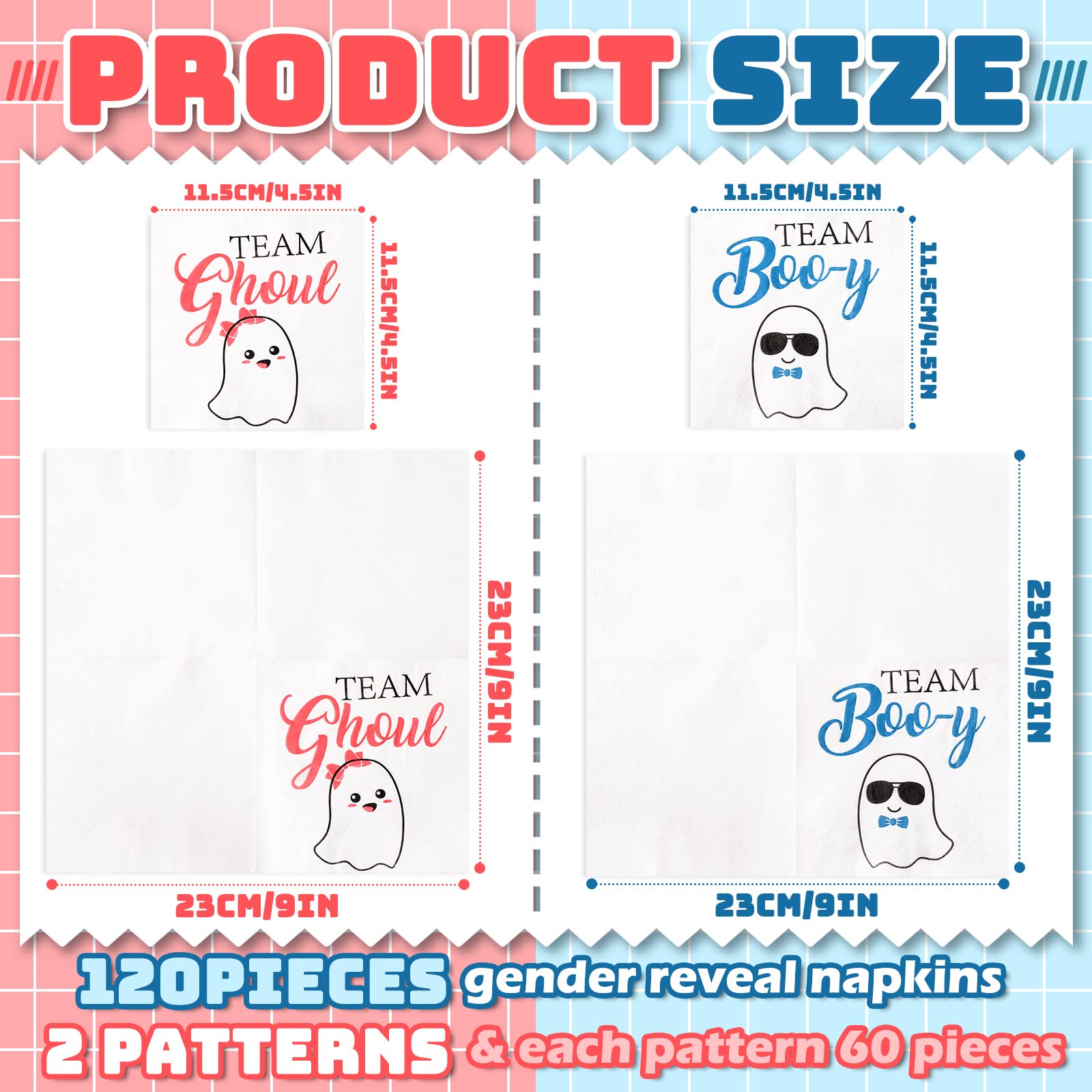 120-Piece Gender Reveal Party Napkins - Team Boy & Girl Halloween Baby Shower Decorations | Ghost-Themed Paper Napkins for Gender Reveal Parties, Baby Showers & Halloween Celebrations