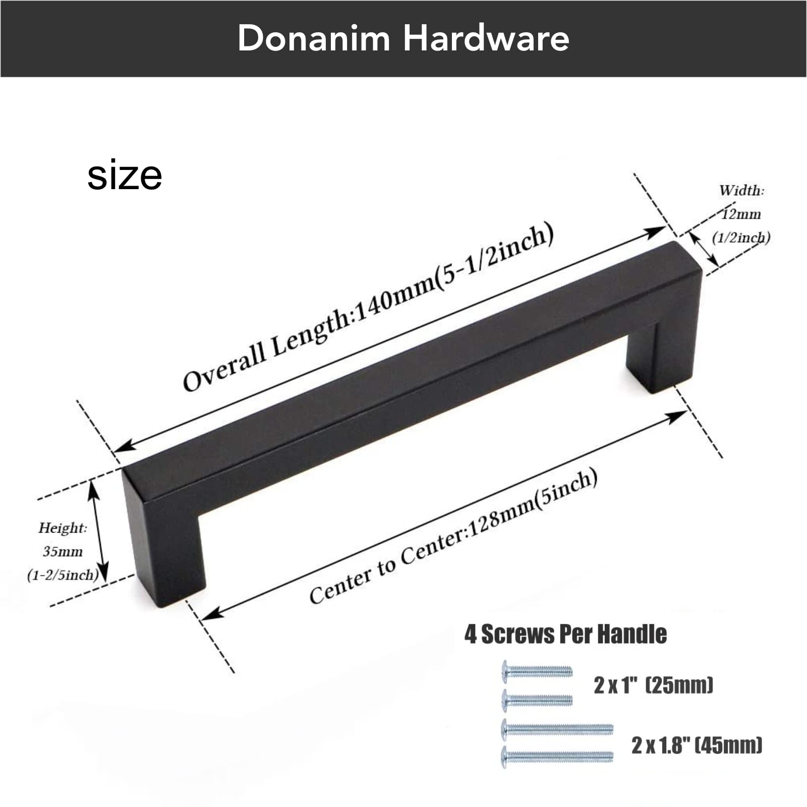 6 Pack 5 Inch Square Cabinet Handles - Matte Black Drawer Pulls for Kitchen Cabinets, Bathroom Vanity & Furniture Hardware (Perfect for Modern Home Renovation)