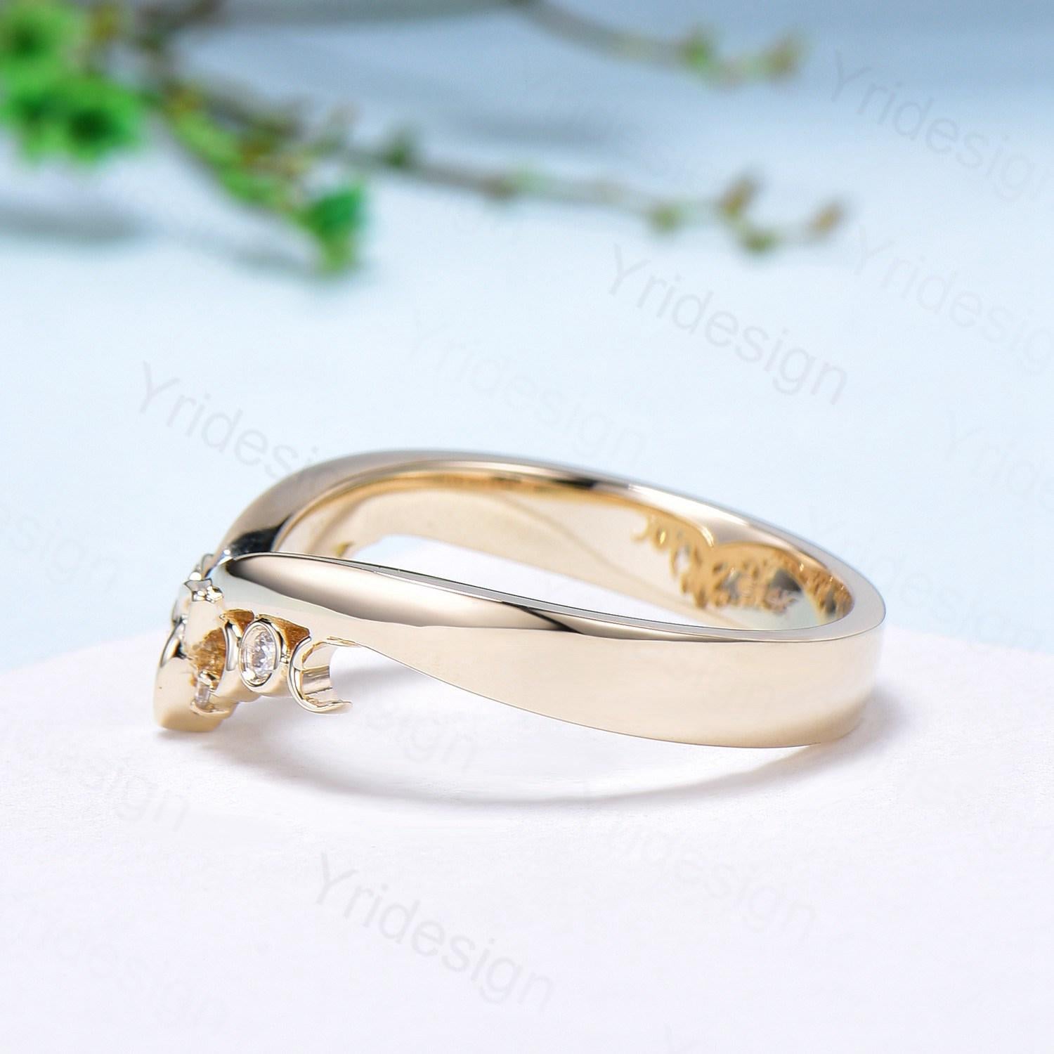 3.5mm Celtic Knot Norse Viking Diamond Wedding Band for Women - 14K Yellow Gold Curved Stackable Ring - Unique Matching Anniversary Jewelry - Perfect for Weddings, Engagements & Stacking Rings Collection