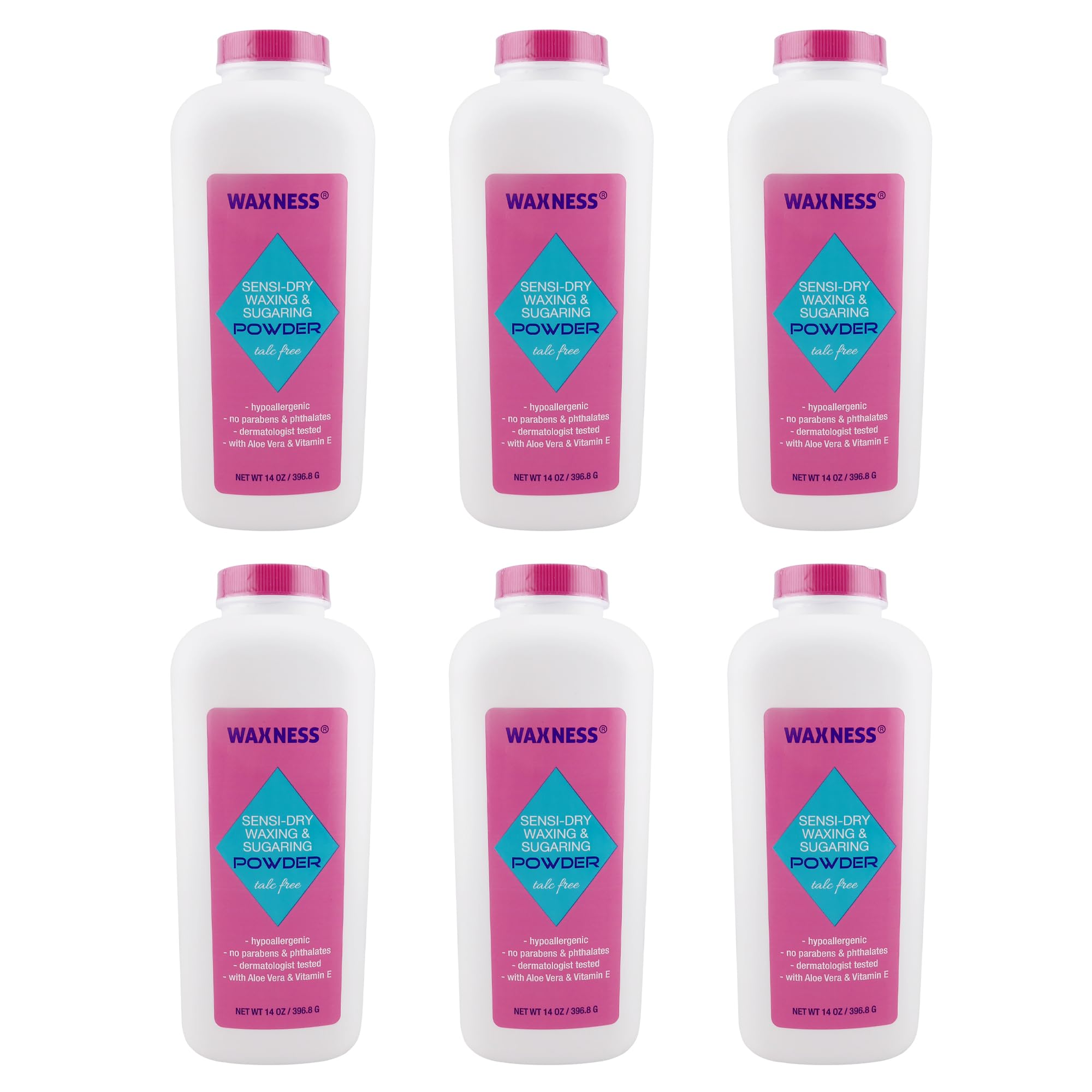 Sensi-Dry Waxing & Sugaring Powder - 14 Oz (Pack of 6) | Hypoallergenic Hair Removal Powder for Smooth Skin | Perfect for Salon, Spa & At-Home Waxing