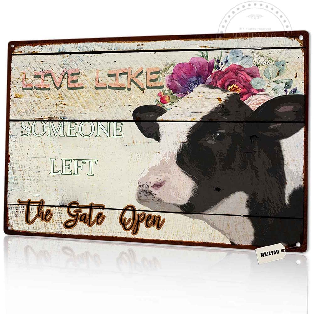 Vintage Retro Funny Cow Tin Sign - 8x12 Inch Aluminum Metal Wall Decor for Farmhouse, Chicken Coop, Ranch & Country Bar - Perfect for Home, Restaurant & Western Themed Decor
