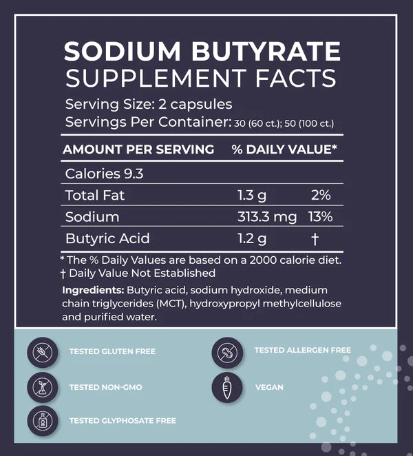 Pure Sodium Butyrate Supplement - Gut Health Support for Humans & Pets - Promotes Digestive Wellness - Use for IBS, Leaky Gut & Animal Feed Additive