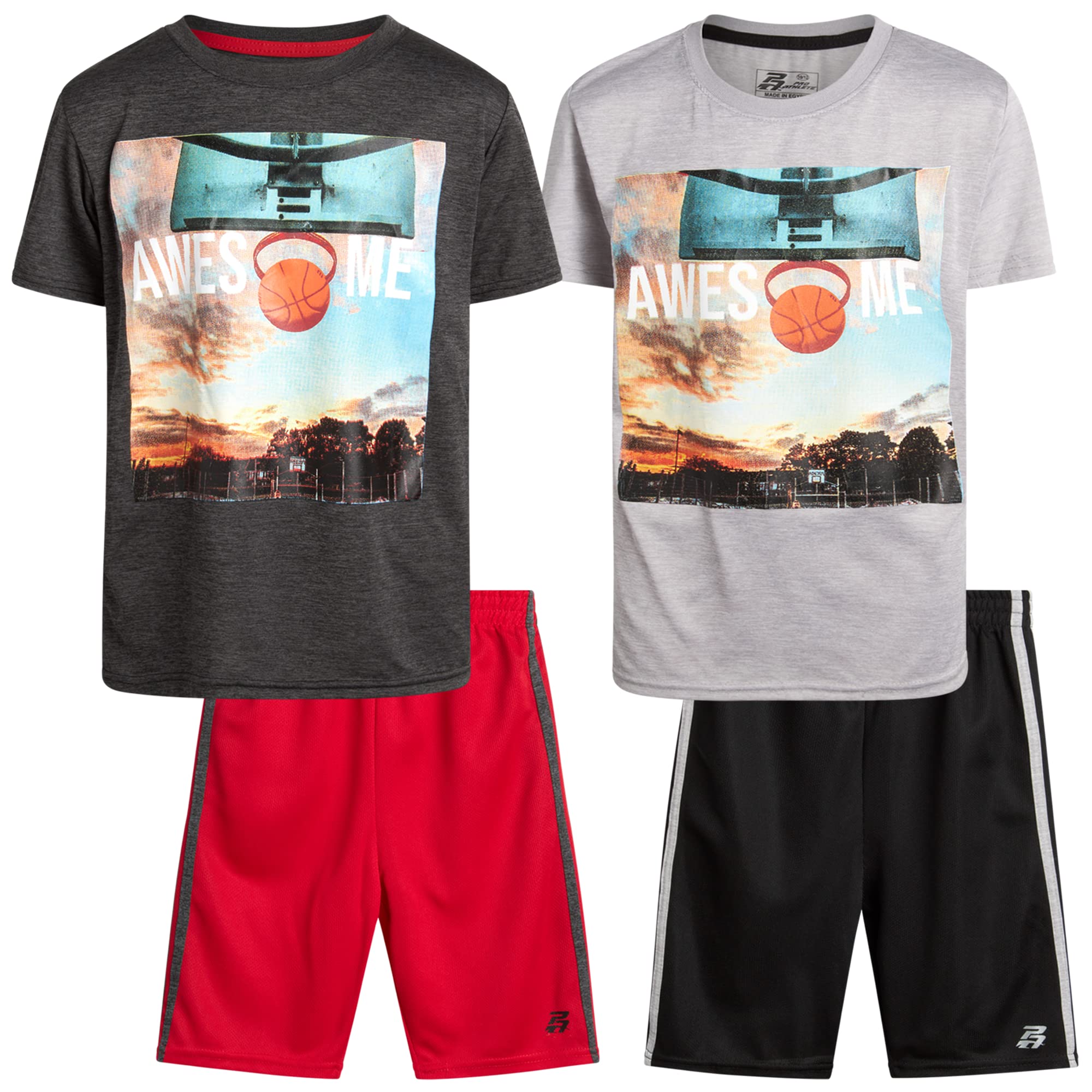 Pro Athlete Boys' Active Shorts Set - 4 Piece Moisture-Wicking Performance T-Shirt & Basketball Shorts for Kids Ages 4-16 | Perfect for Sports, Gym & Outdoor Play