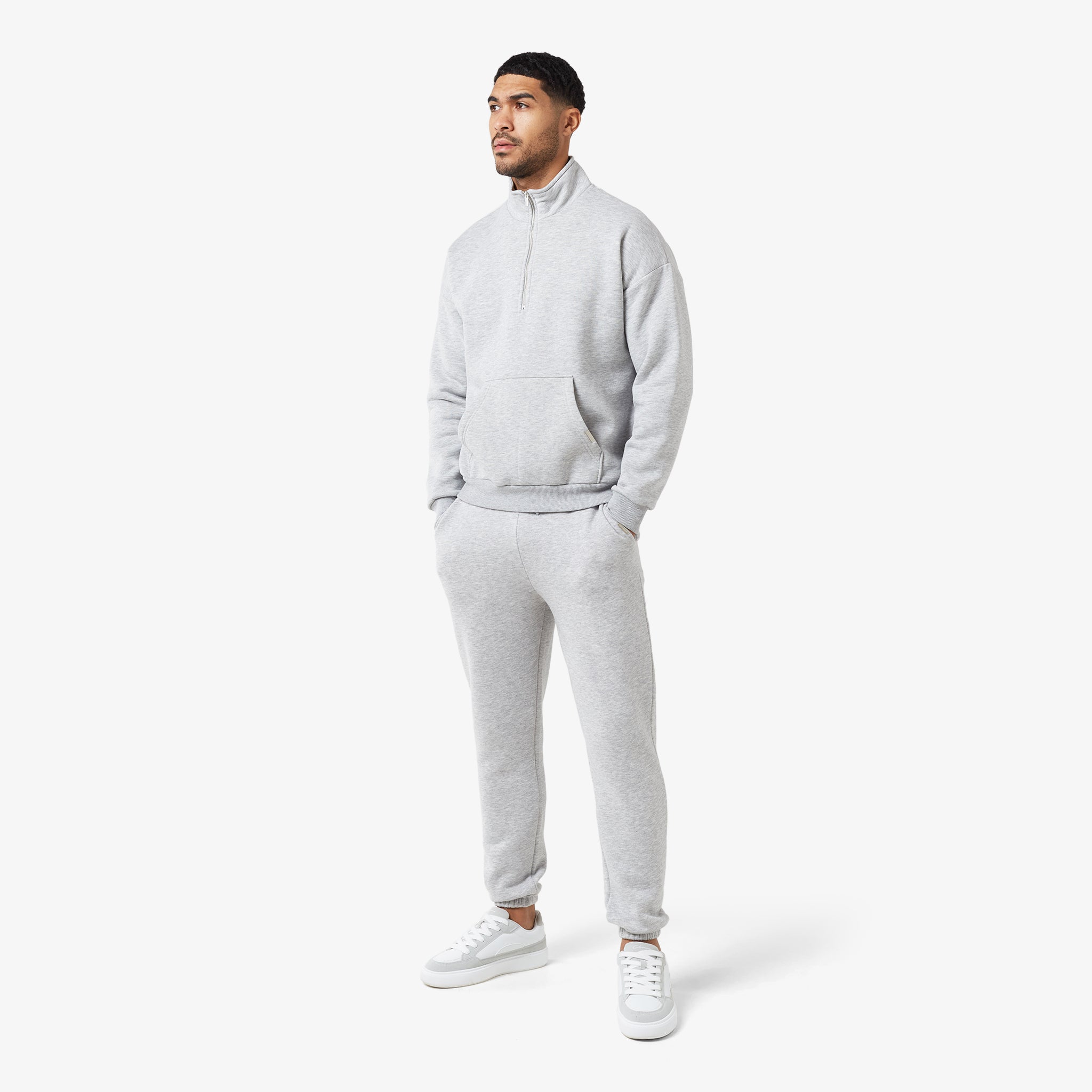 Comfortable Relaxed Fit 1/4 Zip Tracksuit for Men & Women | Soft Grey Marl Pullover & Jogger Set | Perfect for Gym, Lounge & Casual Outings