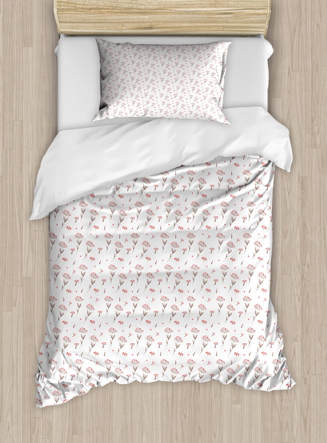 Ambesonne Floral Duvet Cover Set - King Size 2-Pack with 4 Pillowcases | Watercolor Winter Foliage & Berry Botanical Design in Vermilion & Brown | Perfect for Seasonal Bedroom Decor & Cozy Winter Nights