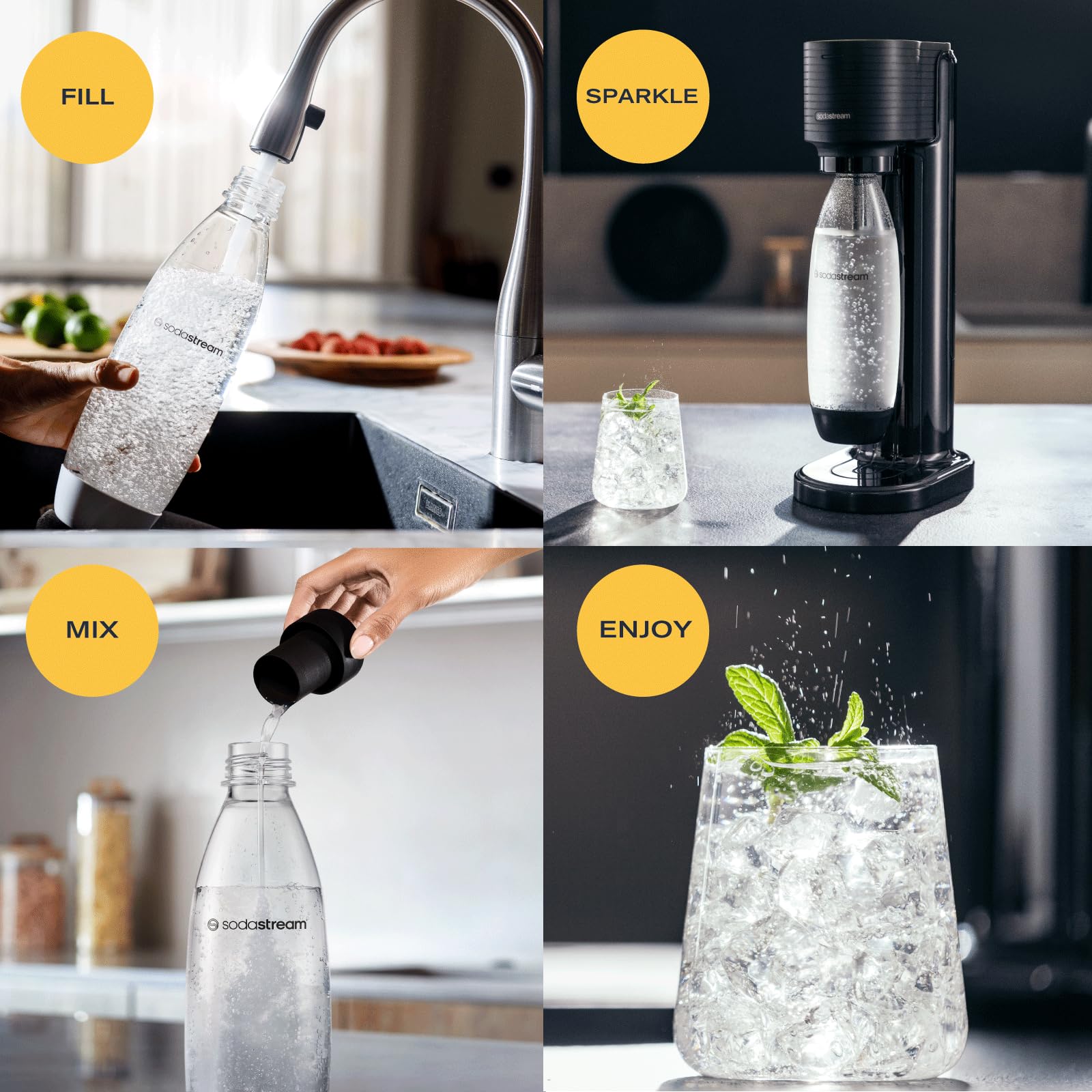 SodaStream Gaia Sparkling Water Maker Machine - Black | Home Carbonation System for Fresh Sparkling Water | Perfect for Kitchen, Office & Parties