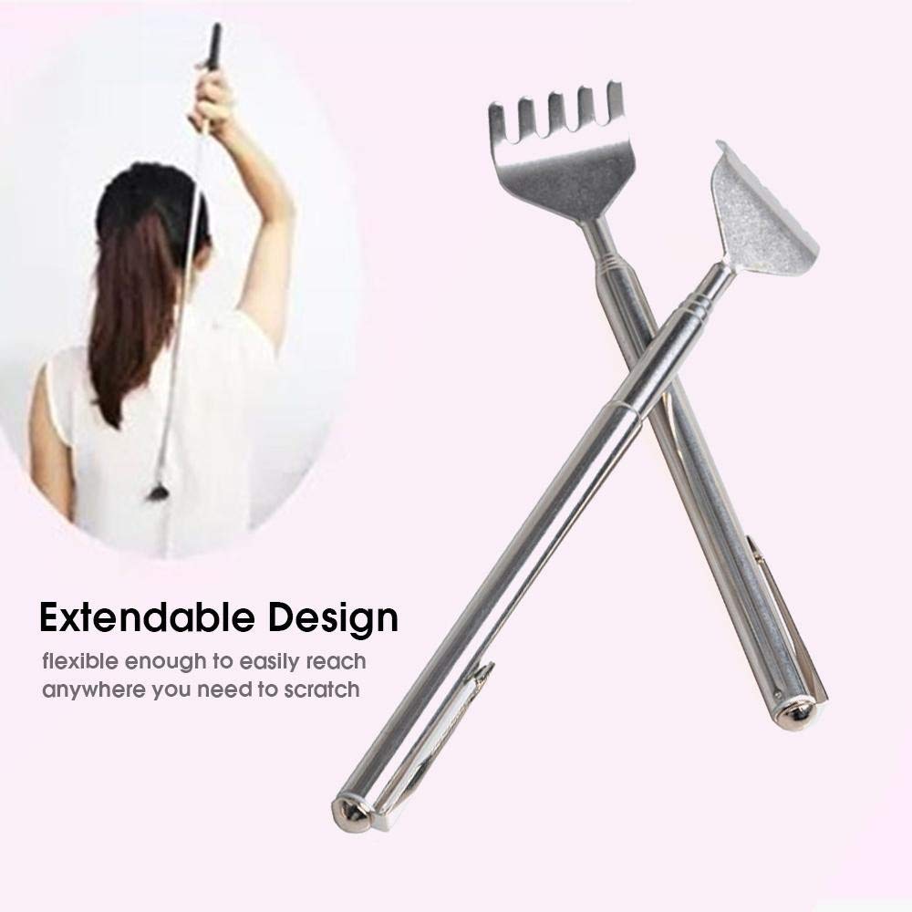 Somapa 2 Pack Extendable Telescopic Back Scratcher - Stainless Steel Hand Massage Tool (6.1 to 19.68 Inches) for Itch Relief & Relaxation - Perfect for Home, Office & Travel Use
