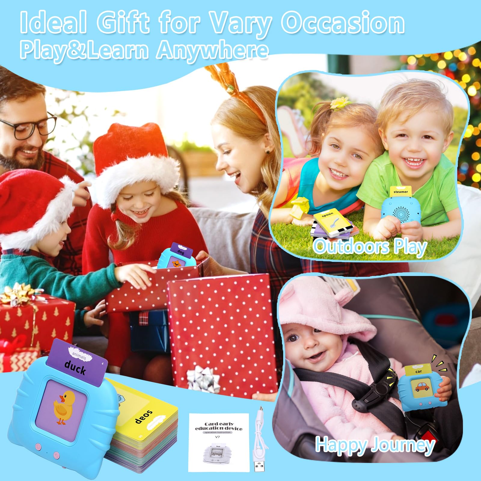 Montessori Learning Talking Flash Cards for Toddlers 1-4 Years | 224 Sight Words Speech Therapy Toys | Autism Sensory & Educational Gift for Boys & Girls | Perfect for Early Childhood Development, Classroom & Home Learning Activities