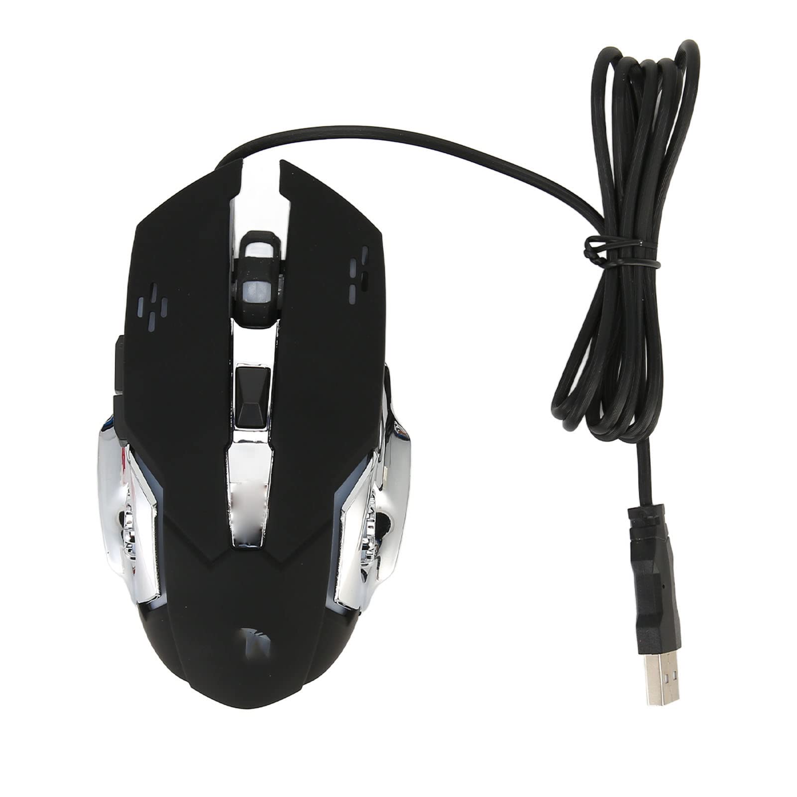 KIMISS RGB Wired Gaming Mouse - 6 Buttons, 4 Adjustable DPI (1200/1600/2400/3600), Ergonomic USB Optical Computer Mouse with White Audible Click - Perfect for PC Gaming, Office Work & Home Use (Black Version)
