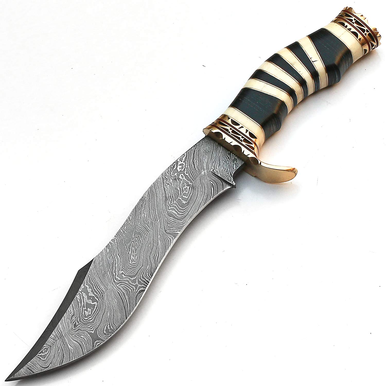 Handmade Damascus Steel Bowie Knife - 12.40 Inches Blade with Wood & Bone Handle & Sheath | Hunting, Camping, Outdoor Survival, Collectible Knife | PAL 2000 KNIVES Model 9177