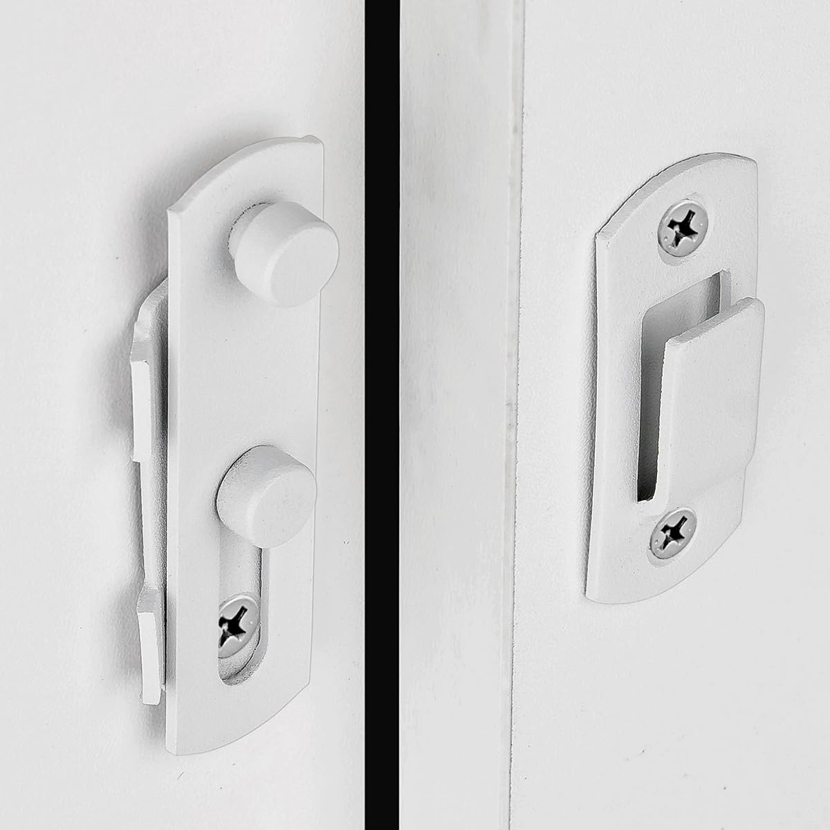 4 Packs Matte White Barn Door Latches - 2.75” x 2.02” Stainless Steel Sliding Gate Flip Latch for Bi-fold Doors, Wine Cabinets & Closet Doors - Durable White Finish for Rustic Home Decor & Farmhouse Style