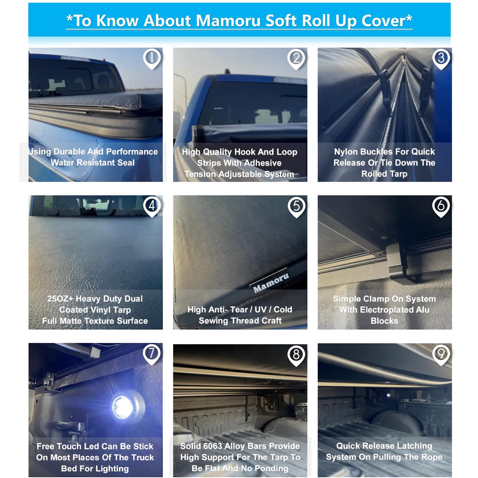 Mamoru Soft Roll Up Vinyl Tonneau Cover for 2004-2014 Ford F-150 5.5ft Bed | Waterproof Truck Bed Cover | Fleetside Design | Perfect for Camping, Hauling & Outdoor Adventures