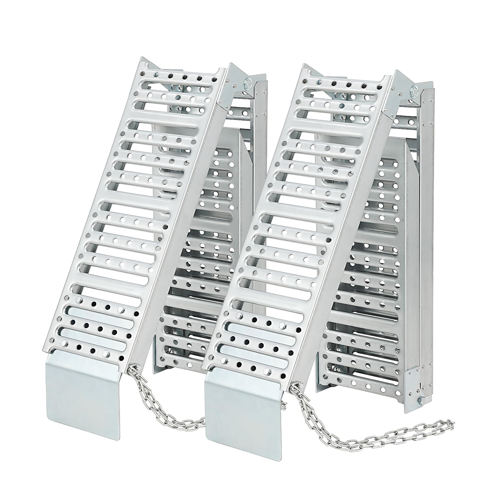 GARVEE 1500Lbs Capacity 2-Piece Tri-Fold Loading Ramps - Heavy Duty Steel Folding Trailer Ramps for ATV, UTV, Motorcycle, Lawn Mower, Tractor & Pickup Truck - Silver | Perfect for Garage, Warehouse & Off-Road Vehicle Loading