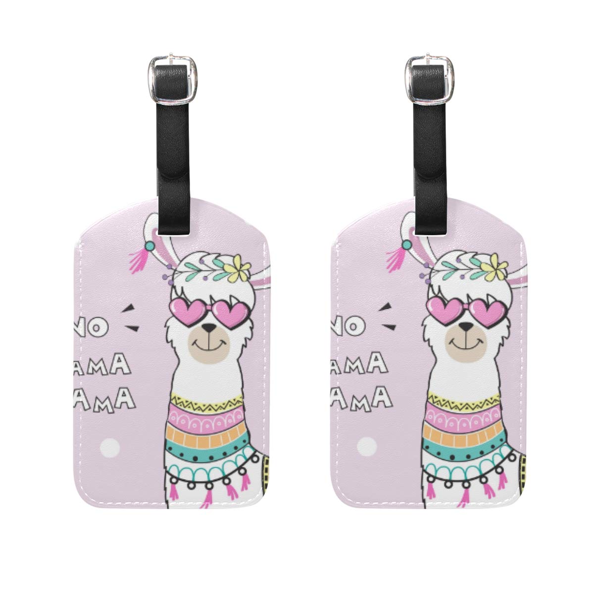 2 Pack Llama Alpaca Leather Luggage Tags with Privacy Cover - Durable Suitcase Baggage Tags for Travel, Handbags & Backpacks | Perfect for Airports, Vacations & Business Trips