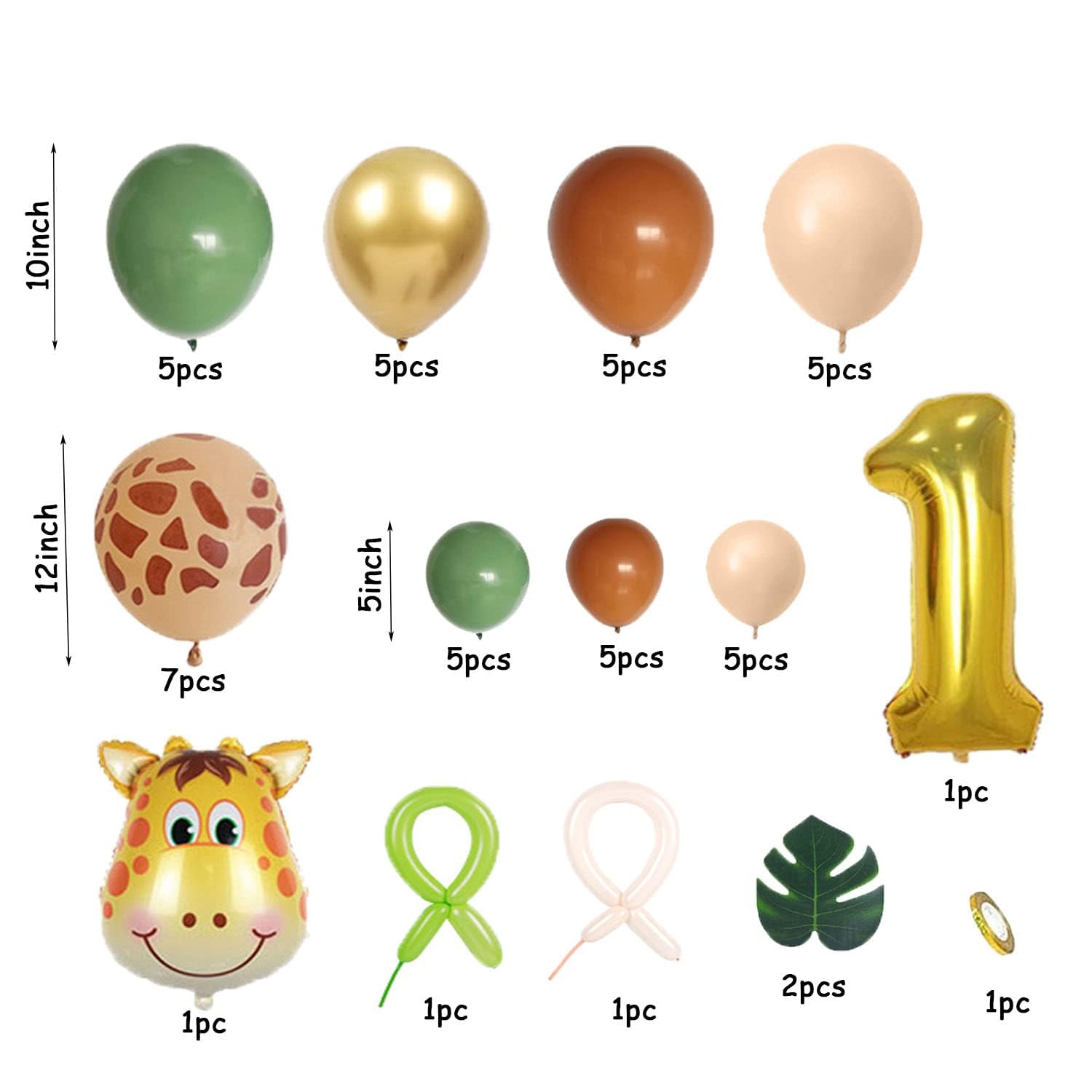 Jwssor 1st Birthday Decoration Set - 32 Inch Jungle Theme Foil Balloons in Sage Green & Brown for Wild One Party | Baby Shower, Photo Backdrop, Birthday Party Decorations