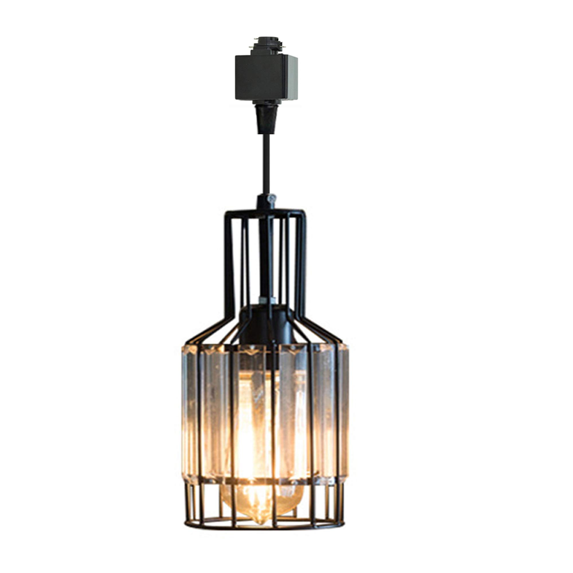 SKIVTGLAMP 11.8in Circular Dimmable Pendant Light - H-Type Track Lighting with Clear Crystal Shade | Industrial Vintage Style Customizable Iron Halo Track Pendant | Perfect for Kitchen Island, Dining Room & Bar Lighting