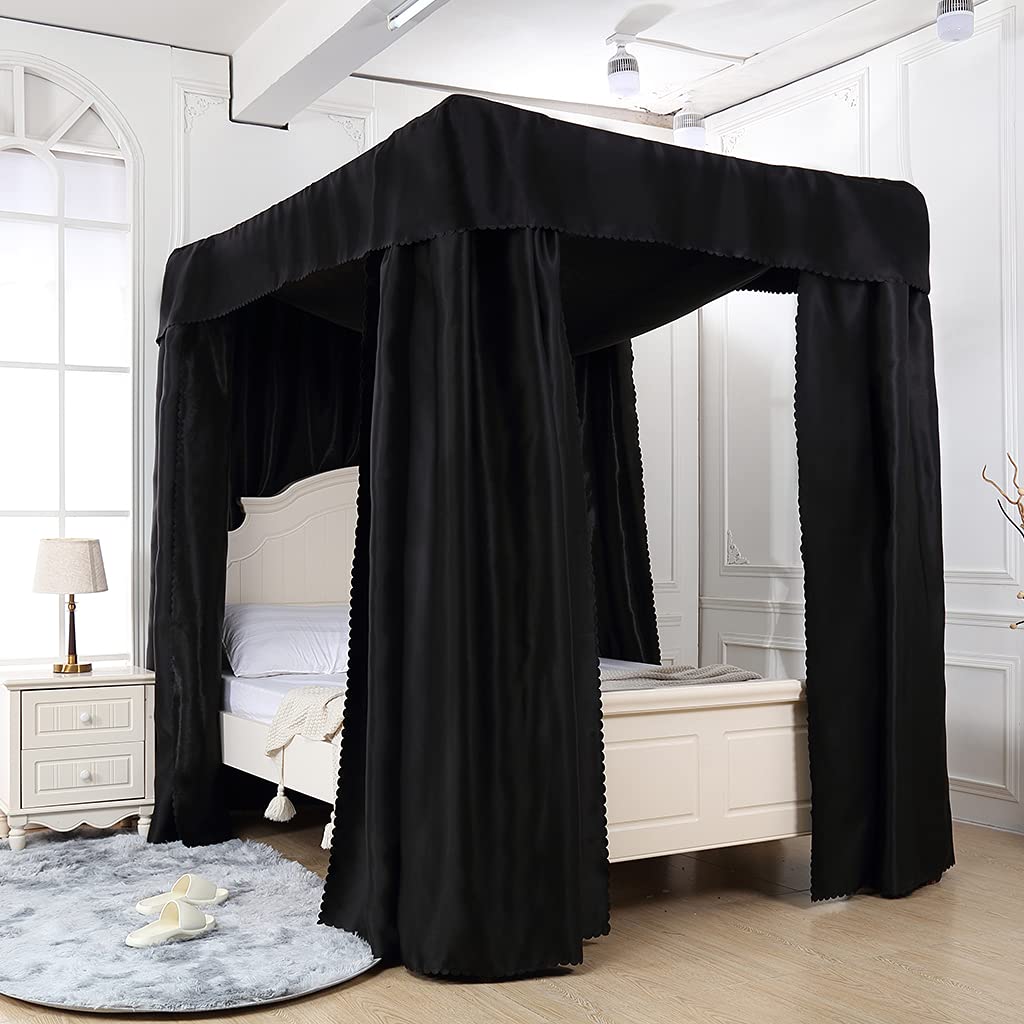 100% Lightproof & Windproof 4 Corner Post Bed Canopy - Mosquito Net for Bedroom Decor | Adult & Kids Bed Canopy Gift (Solid Black, Full Size) | Perfect for Nursery, Dorm Room, or Master Bedroom Privacy