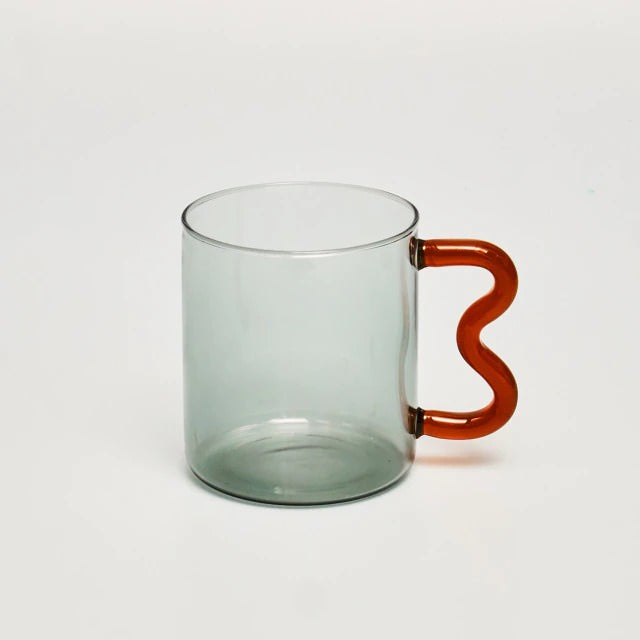 Pastel Glass Wavy Handle Coffee Mug - 14oz Aesthetic Drinking Cup for Tea, Coffee & Hot Chocolate - Perfect for Home, Office & Gift Giving