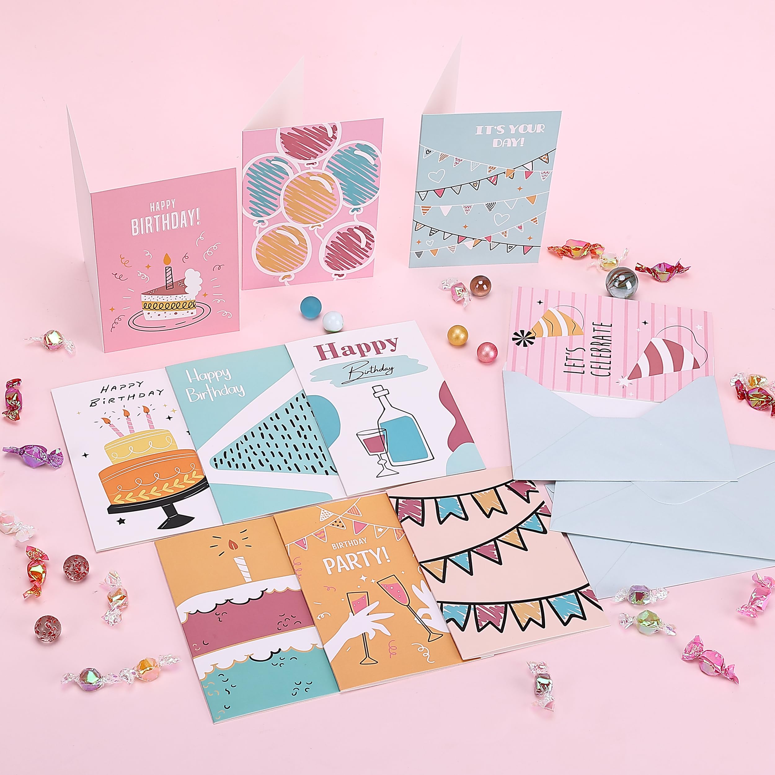 Mr. Pen Assorted Birthday Cards Pack - 20 Greeting Cards with Envelopes, 4x6 Inch Blank Inside Cards for Birthday Wishes, Parties & Special Occasions