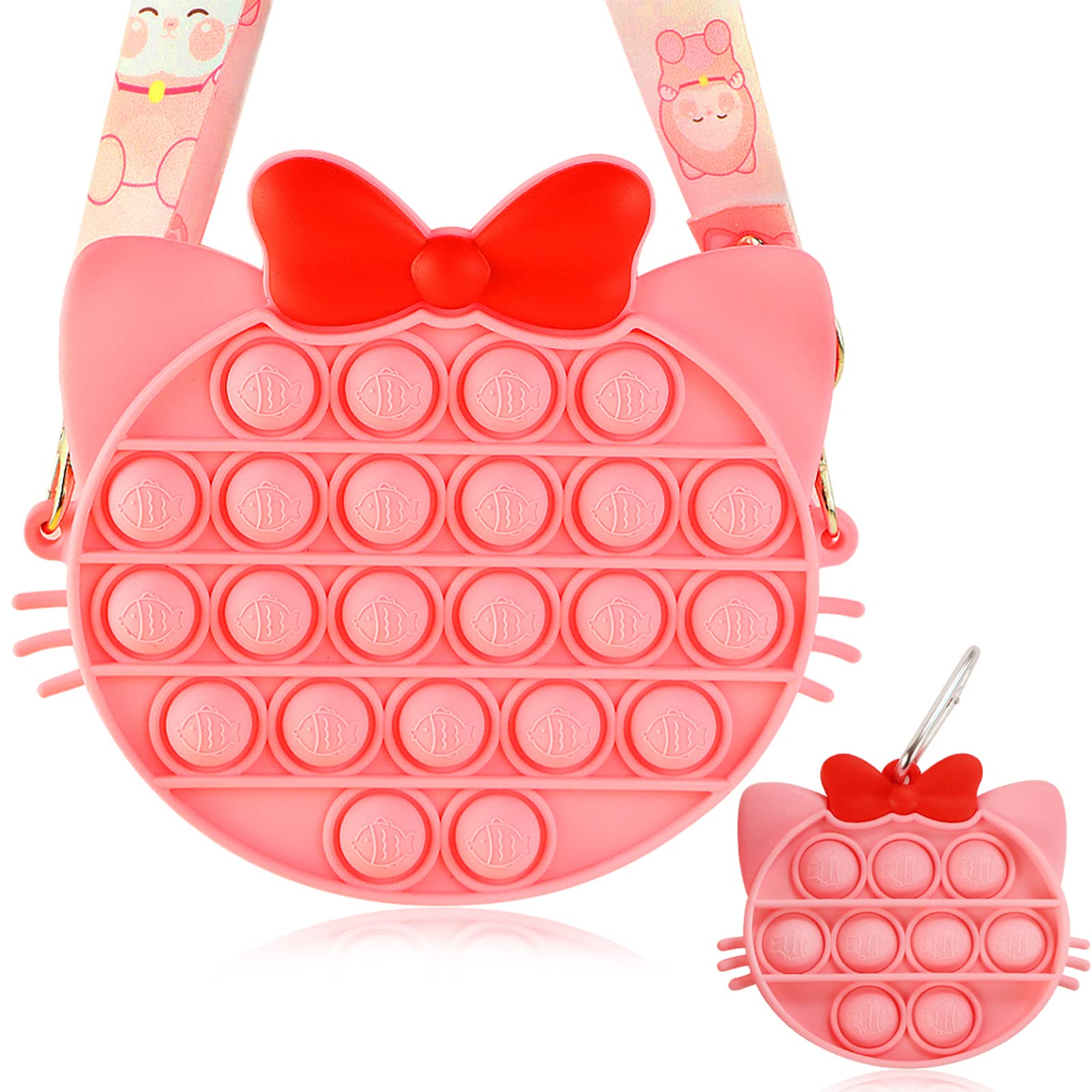 CYCUFF 2-in-1 Cat Fidget Purse Toy for Kids - Adjustable Shoulder Strap Sensory Stress Relief Bubble Popper - Perfect for Girls Birthday Gifts, Anxiety Relief & Classroom Focus (Cat Design)