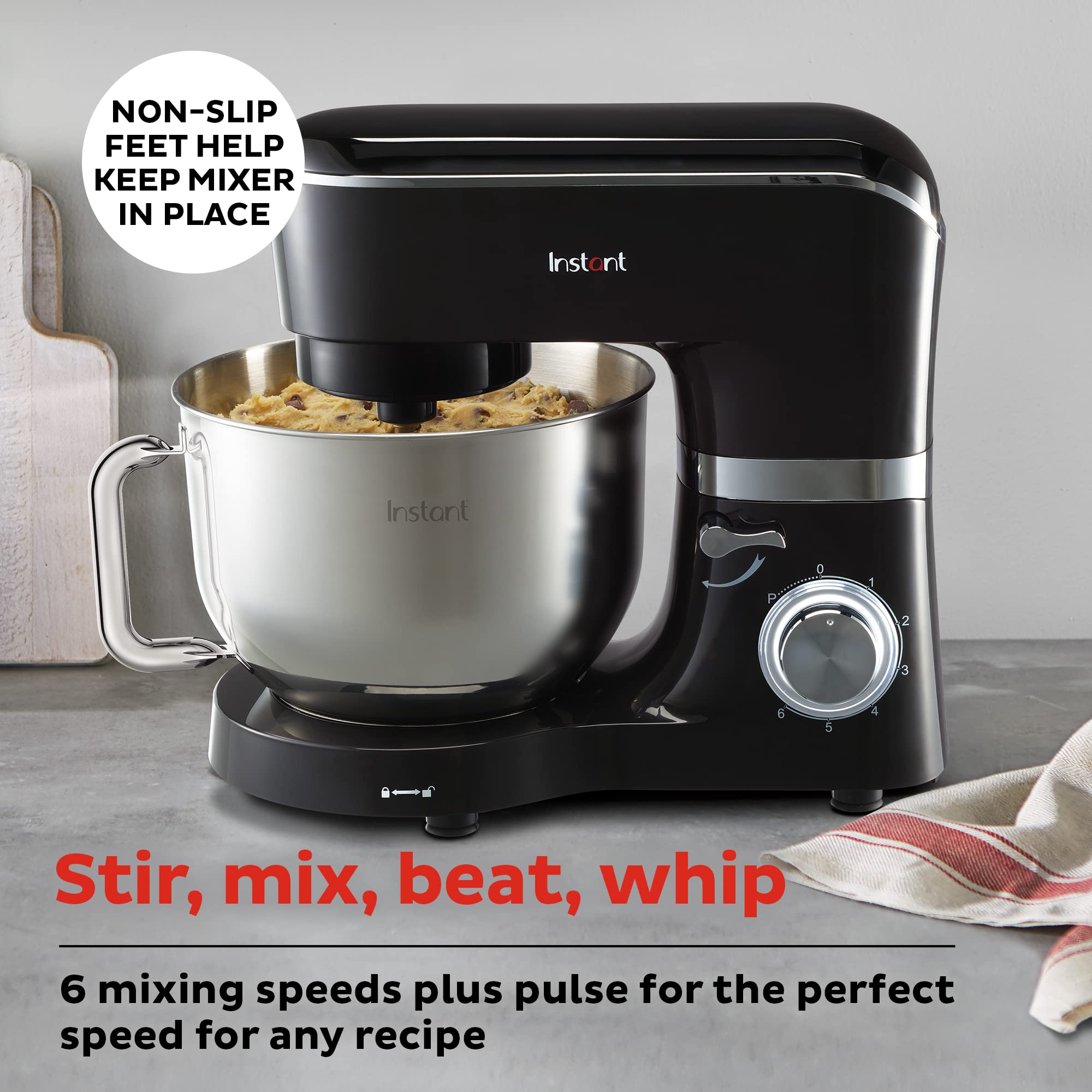 Instant Pot 6-Speed 6.3-Quart Stand Mixer with Stainless Steel Bowl - Perfect for Baking Cakes, Cookies & Bread Dough | Electric Kitchen Mixer for Home Bakers & Cooking Enthusiasts