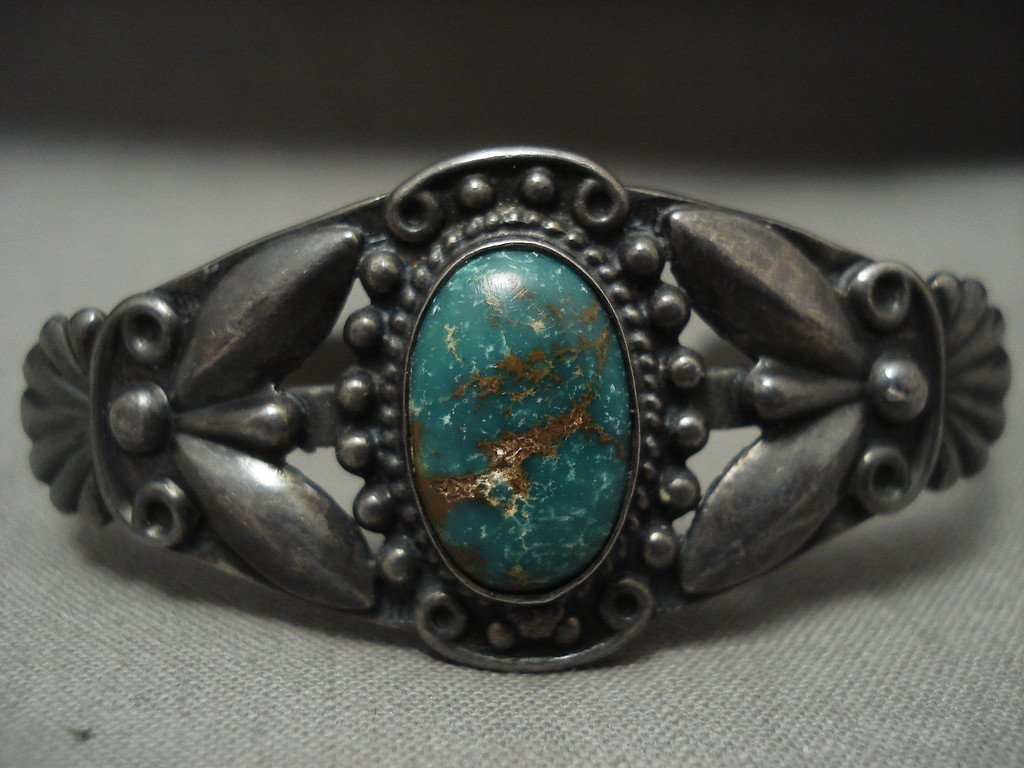 Vintage Navajo Silver Bracelet with Cerrillos Turquoise - Heavy Patina 1930s Native American Jewelry for Collectors & Boho Fashion