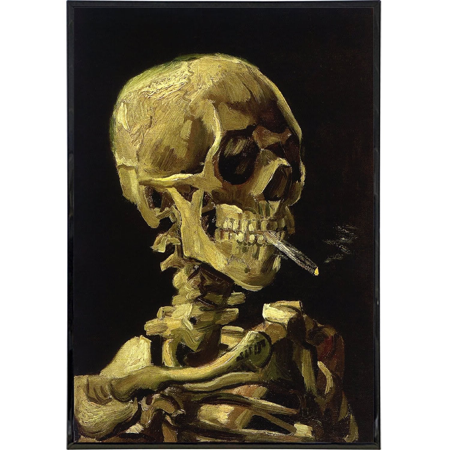 Vincent van Gogh Smoking Skeleton Art Print - Gothic Wall Decor for Home, Office & Halloween Party | Famous Dutch Post-Impressionist Painting Reproduction