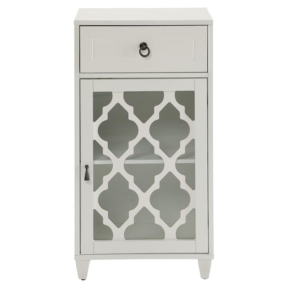 Acme Ceara White Wooden Accent Table with Storage Drawer & Glass Door - Perfect for Living Room, Bedroom or Entryway Decor
