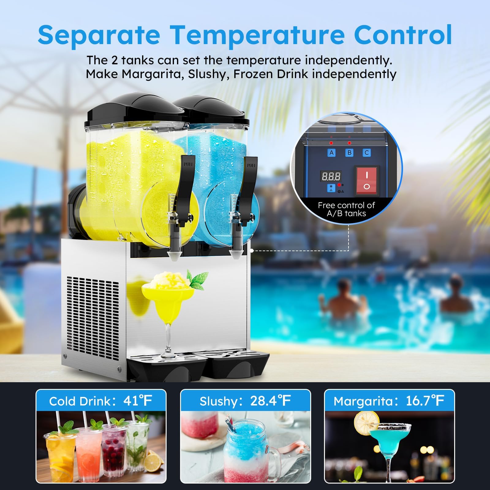 8 Gallon Commercial Margarita Machine 1050W 110V - Large Capacity Slushy & Frozen Drink Maker for Cocktails, Daiquiri, Lemonade - Perfect for Bars, Restaurants, and Party Events (30L Electric Slushie Machine)