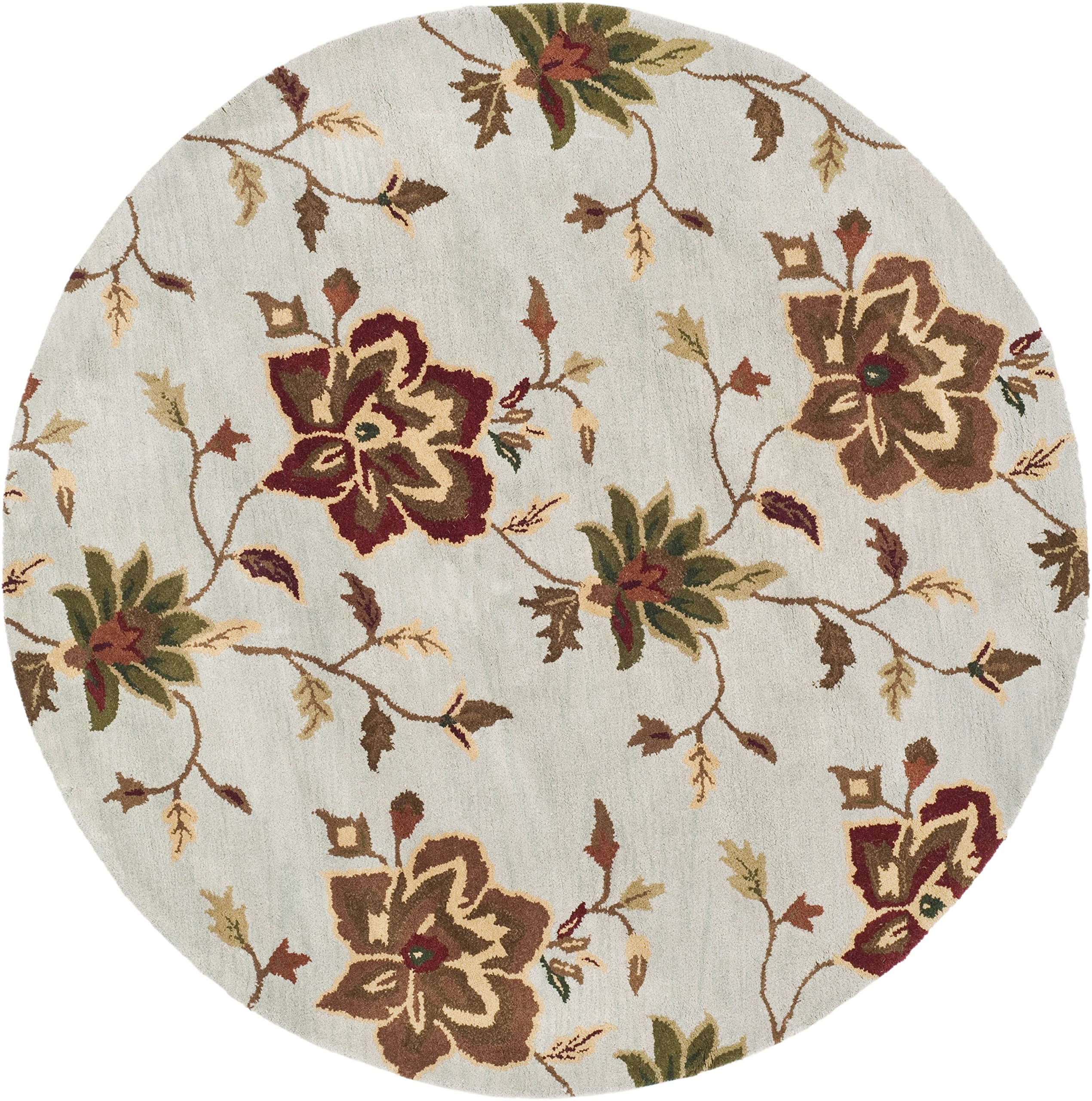 SAFAVIEH Jardin Collection 6' Round Handmade Floral Wool Area Rug - Light Blue & Multi Color JAR811C | Premium Floor Decor for Living Room, Bedroom & Nursery