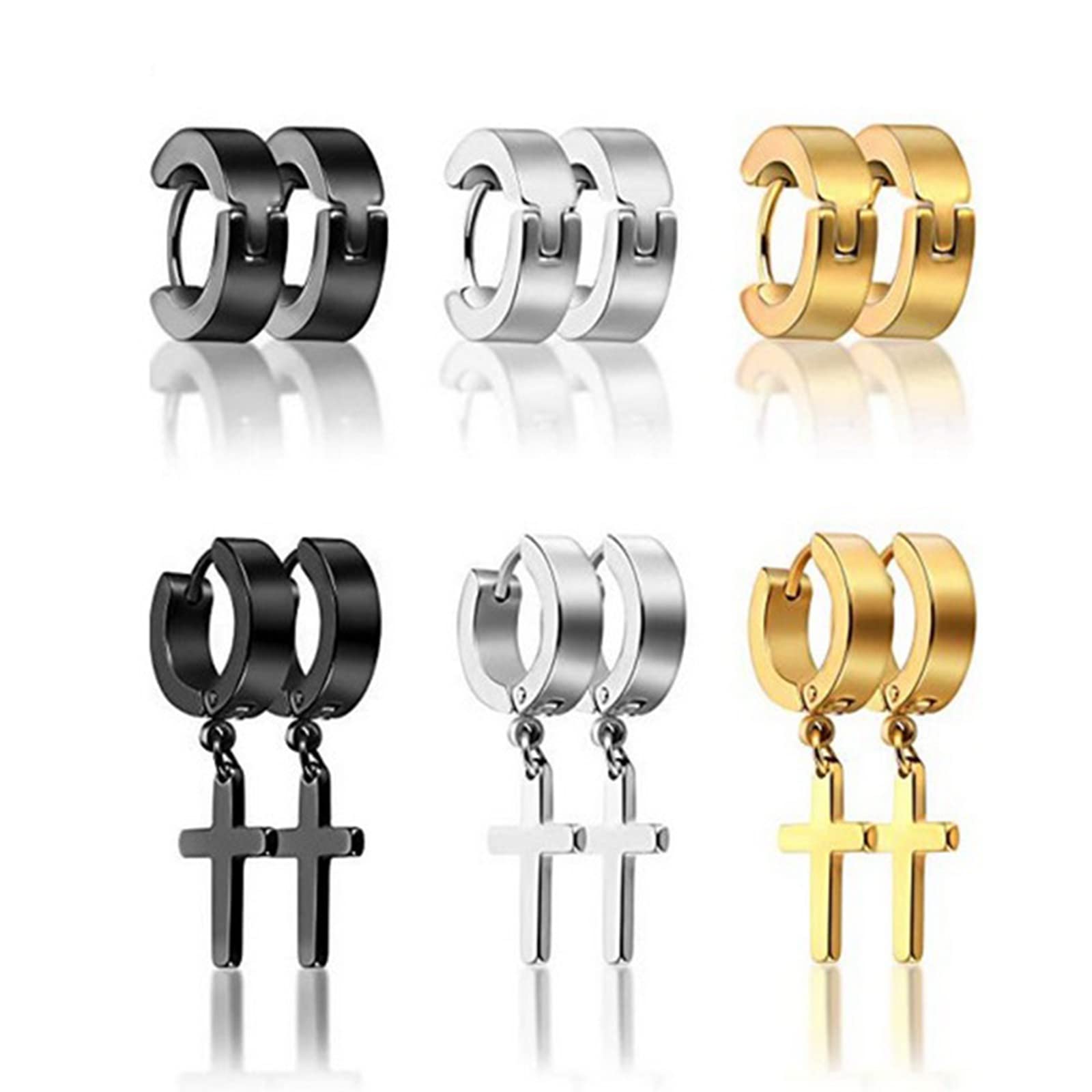 6 Pairs Black Stud Earrings for Men & Women - Stainless Steel Hoop Earrings Set - Durable & Hypoallergenic Jewelry for Daily Wear, Parties & Gifts