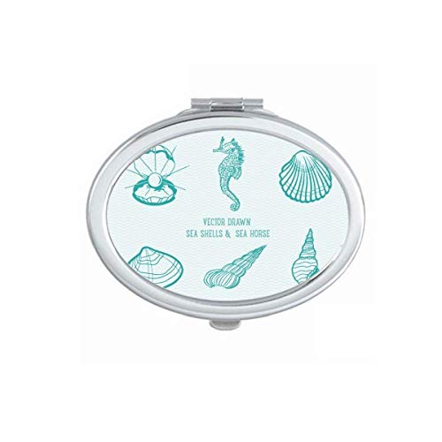 DIYthinker Blue Hippocampus Marine Life Pattern Portable Folding Mirror - Double-Sided Handheld Makeup Mirror for Travel, Home Vanity & Beach Accessories