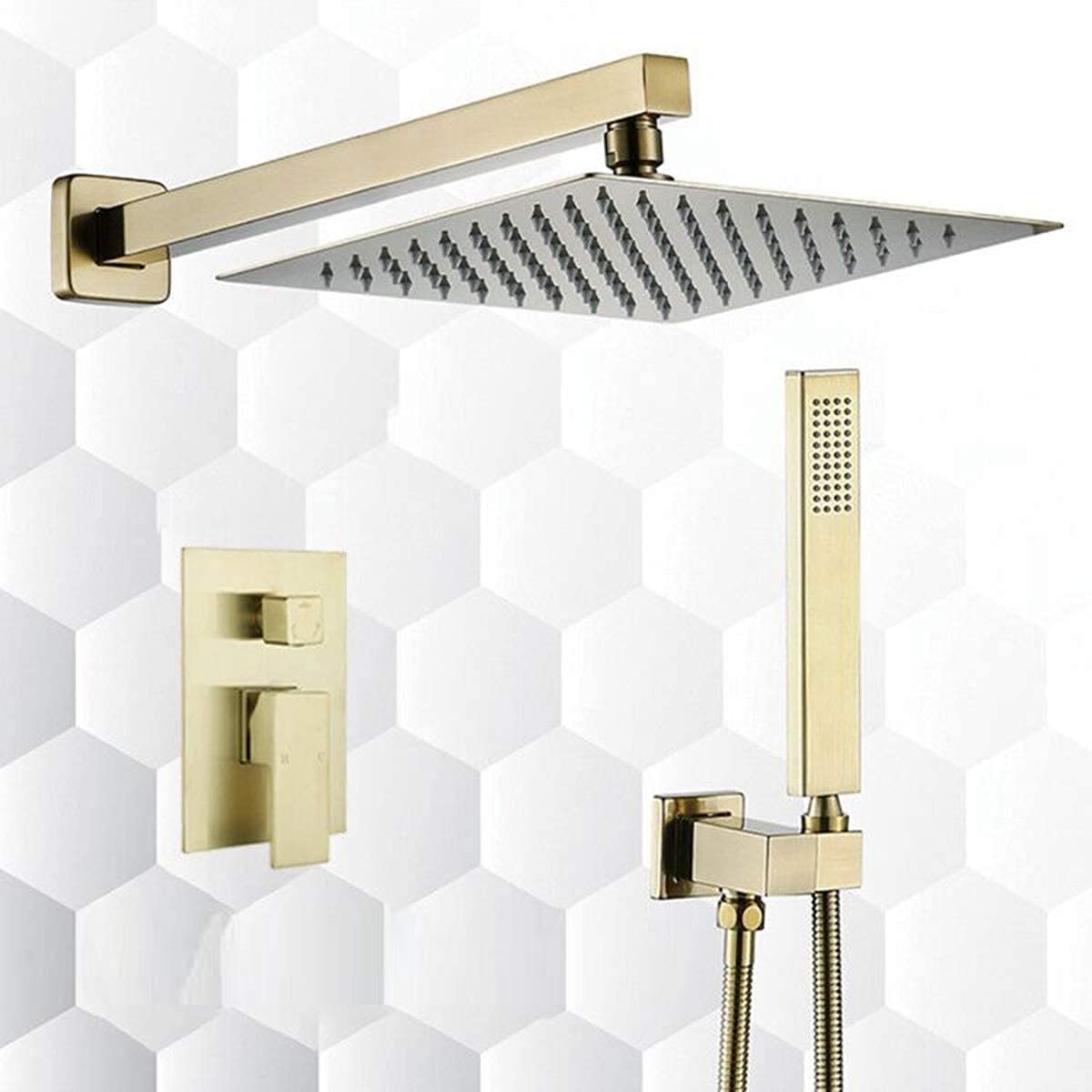 Luxury 10 Inch Rain Shower Head with Handheld Mixer - Champagne Bronze Wall Mounted Shower System - Brushed Gold Copper Finish - Spanish Circuit Valve Cartridge - Perfect for Modern Bathrooms & Spa-Like Experience