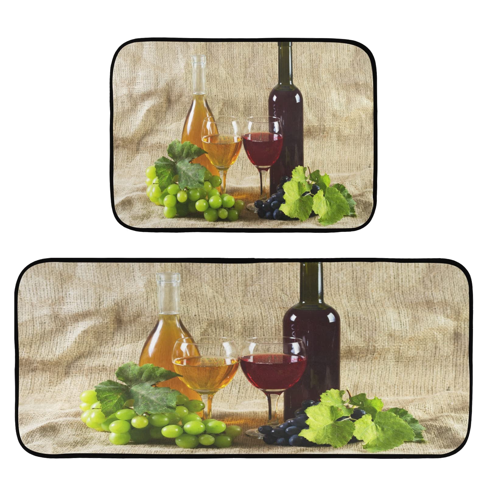 Premium Anti-Fatigue Kitchen Mat Set of 2 - Non-Slip Cushioned Foam Standing Mats for Wine Grapes Farmhouse Decor - Perfect for Kitchen, Laundry Room & Entryway Comfort