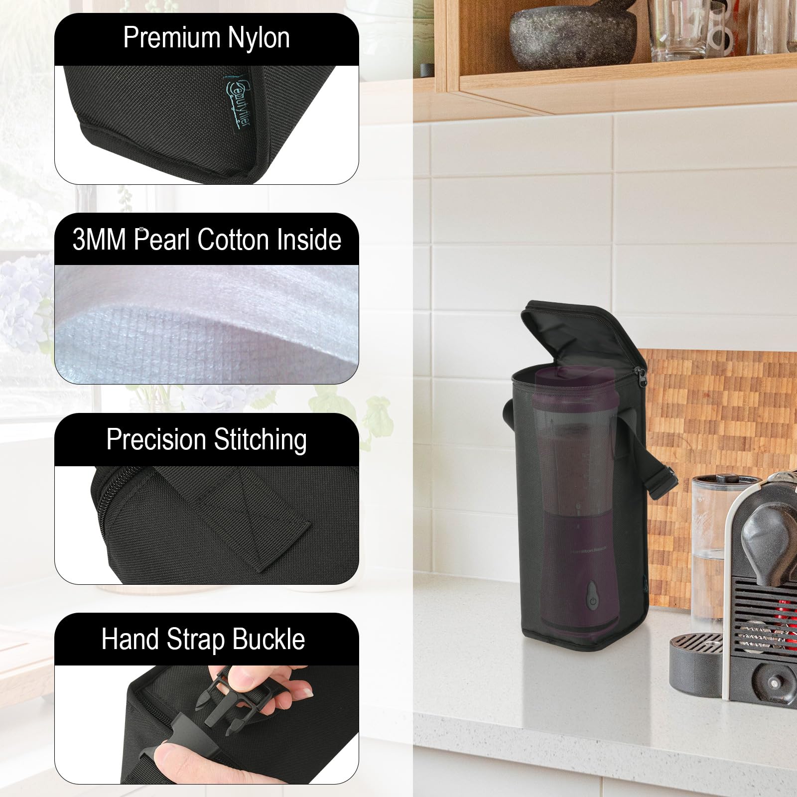 Beautyflier Portable Blender Storage Bag - Compatible with Hamilton Beach & Small Blenders, Mini Blender Travel Carrying Case (Bag Only) - Perfect for Gym, Travel & Kitchen Organization