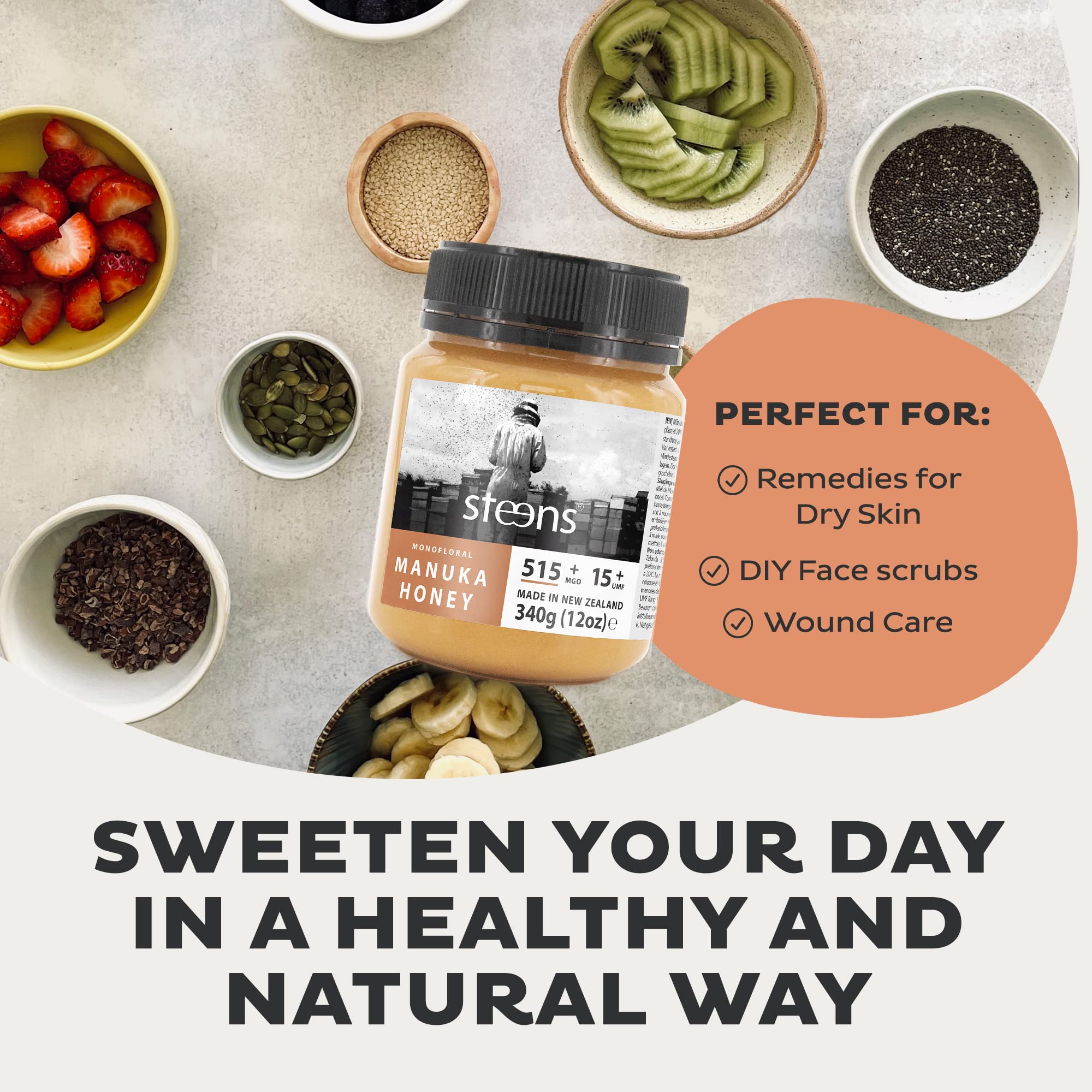 STEENS NZ Beekeeper 15+ MGO Manuka Honey 340g - Raw & Pure New Zealand Honey for Immune Support, Wellness & Daily Nutrition