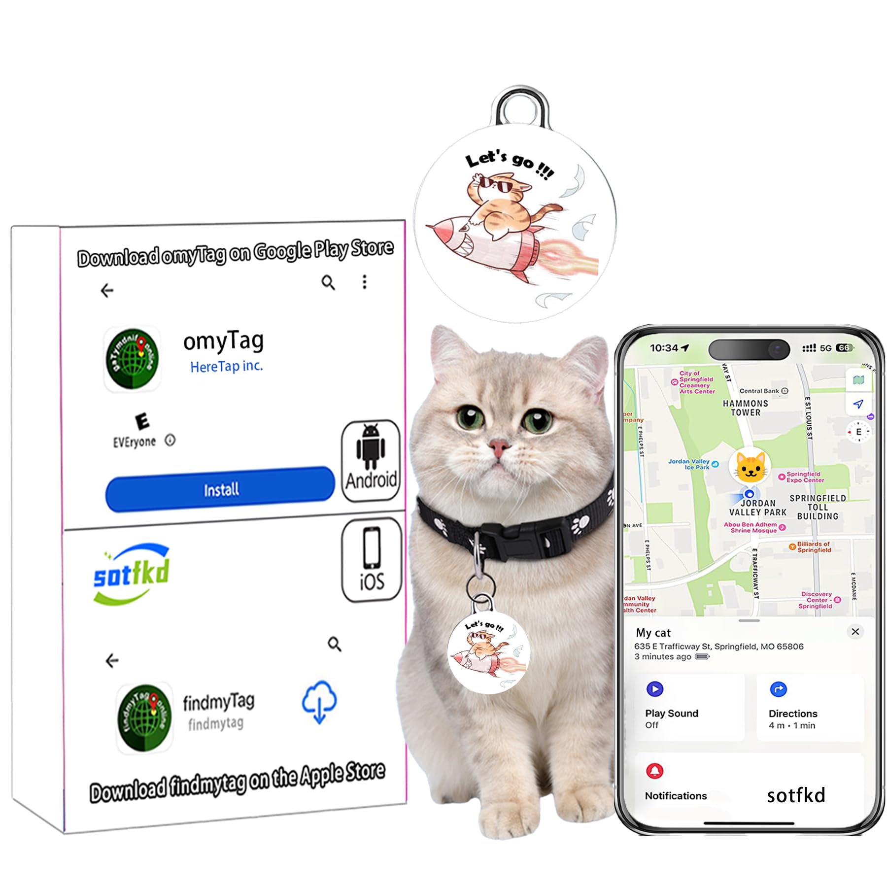 **Airtag Cat Collar - GPS Tracker for Cats | Android & iOS Compatible | No Monthly Fee | Waterproof Pet Tracker | Works with Any Collar | Perfect for Outdoor Adventures & Lost Pet Recovery**