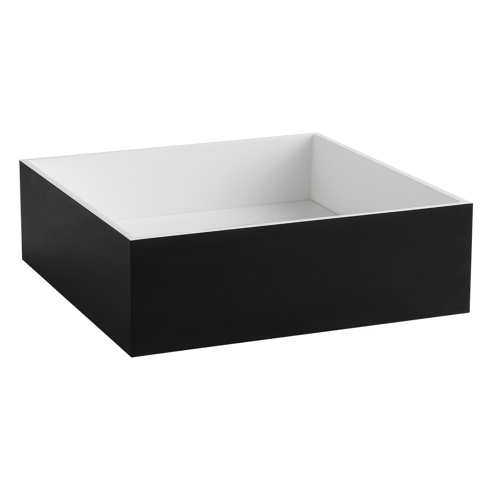 Ancona Square Pure Acrylic Stone Vessel Bathroom Sink - Matte White & Black Modern Countertop Basin - Perfect for Bathroom Vanity, Powder Room, and Luxury Home Decor