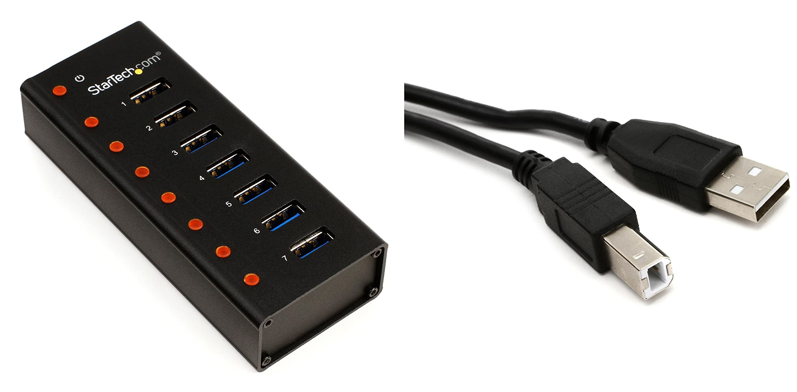 Startech ST7300U3M 7-Port USB 3.0 Hub with 15ft USB 2.0 A to B Cable - Aluminum Desktop & Wall Mountable USB Hub for PC, Laptop, Printer, Scanner - Home Office & Workstation Setup