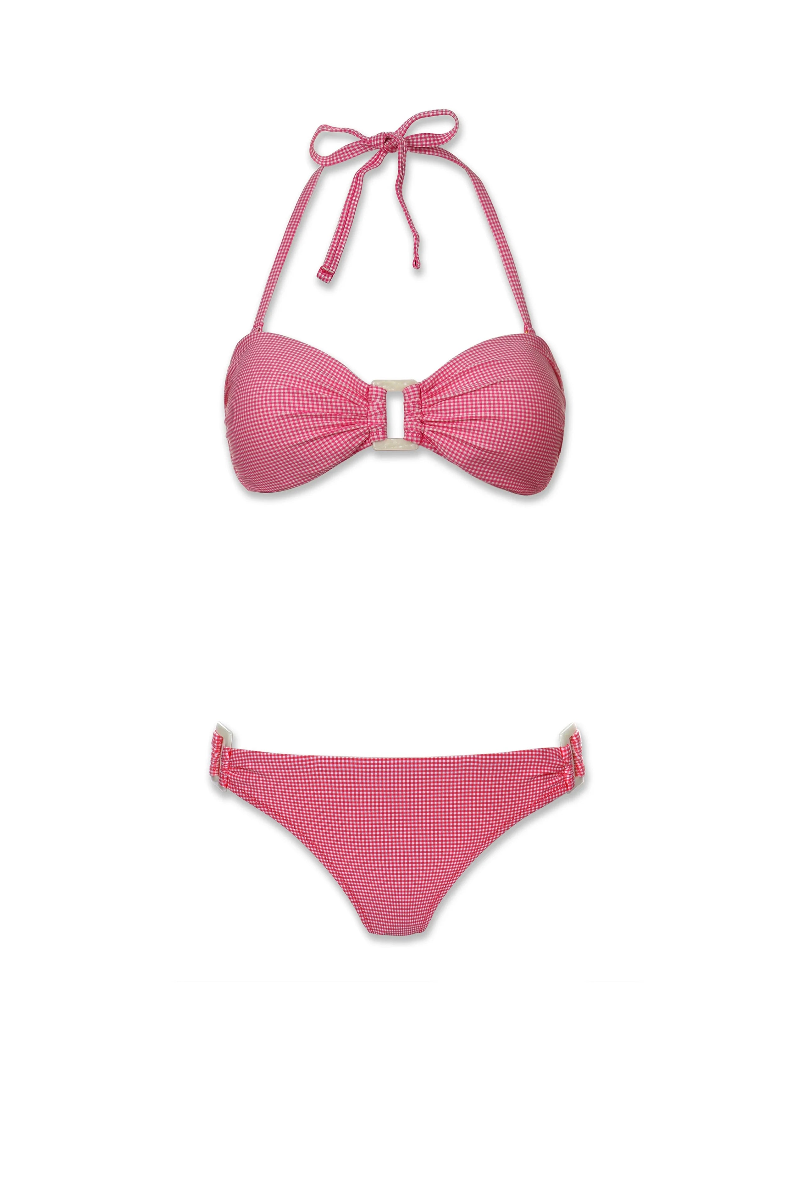 Hook Back Shell Bandeau Top - Pink Gingham Bikini Top for Women | Beachwear, Swimwear, Pool Party, Summer Vacation Outfit
