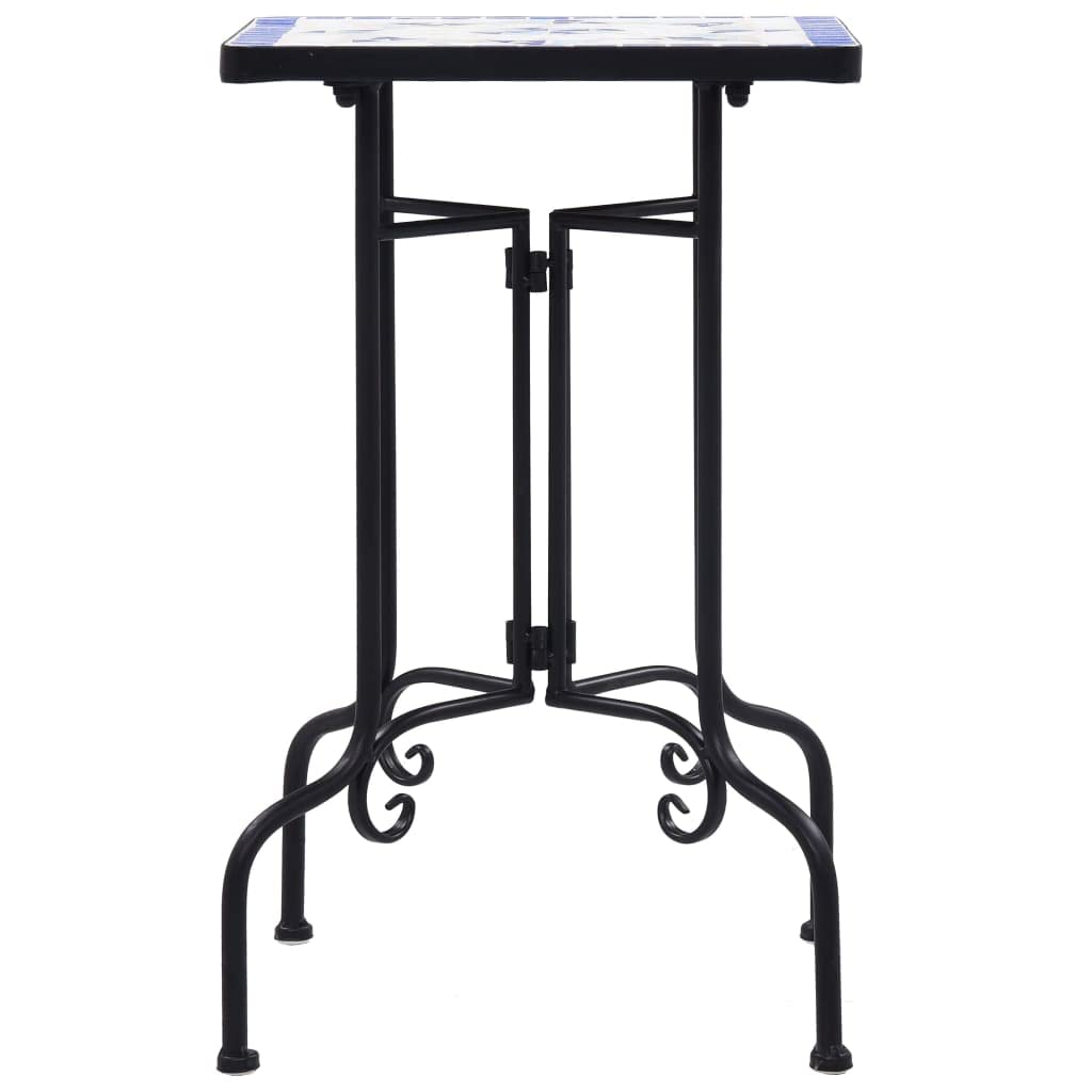 CHARMMA Blue and White Ceramic Mosaic Side Table - 13.8