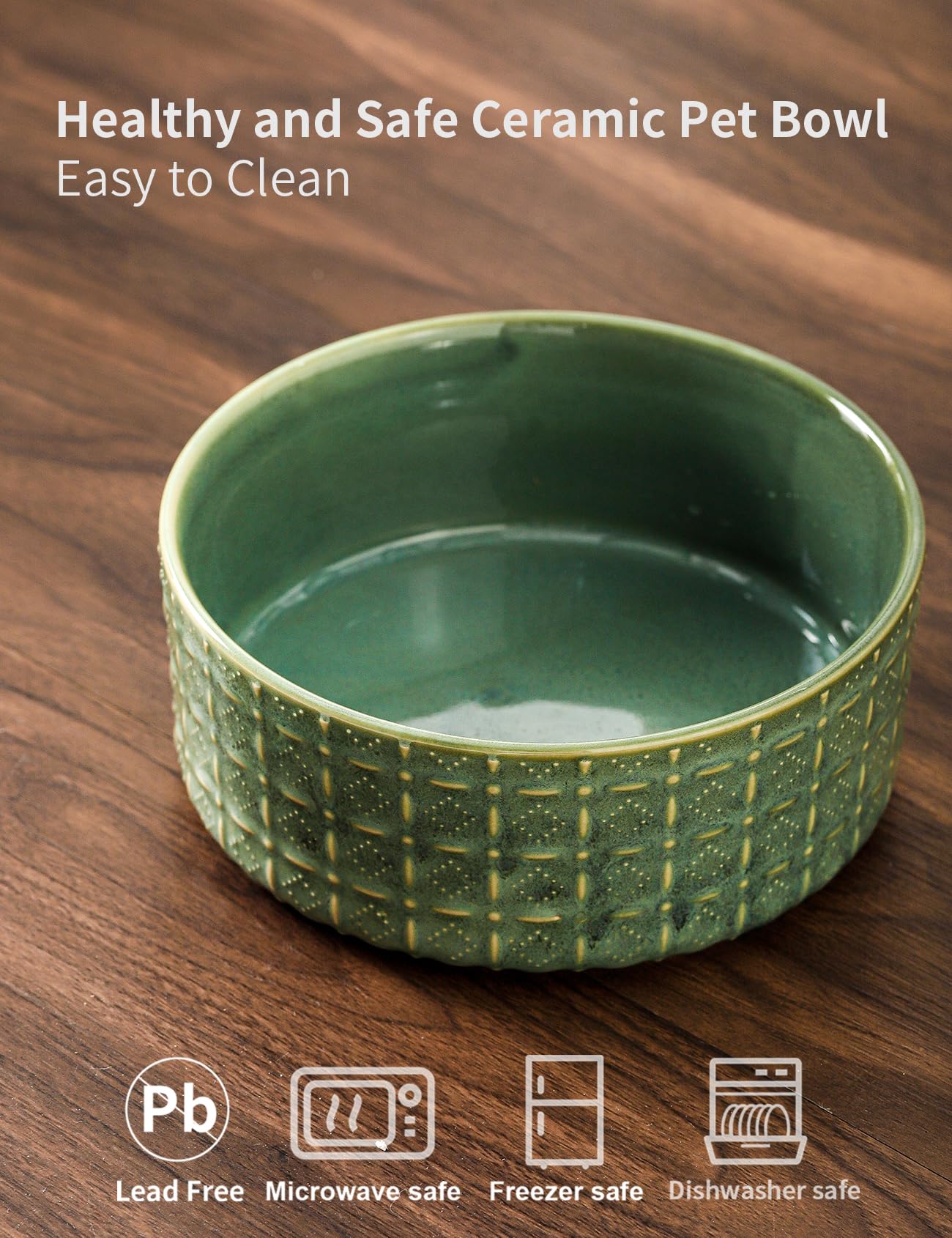 Ceramic Dog Bowl Set - 6.5 Inch Pet Food & Water Dish for Small & Medium Dogs - Non-Slip Puppy Feeding Bowl in Green - Perfect for Home, Travel & Outdoor Use