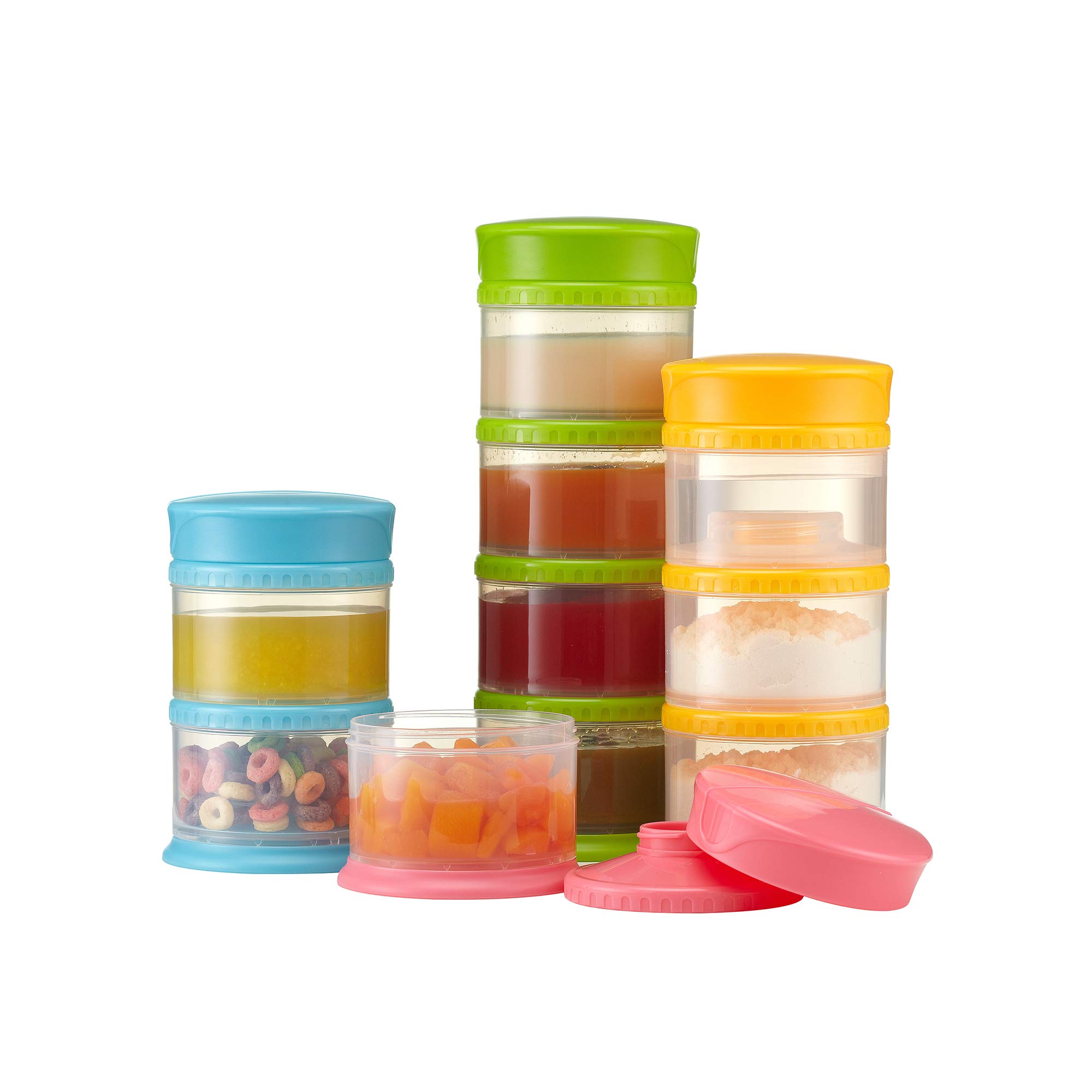 Innobaby Packin' Smart Stackable & Portable Storage System for Baby Formula, Liquids, Snacks – BPA-Free 12oz (3 Stackable Cups, Strawberry) | Perfect for Travel, Daycare & On-the-Go Feeding