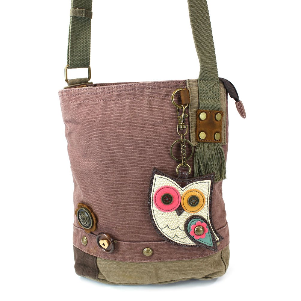 CHALA Women's Crossbody Messenger Bag with Owl Patch - Stylish Mauve Leather Shoulder Purse for Everyday Use, Work & Travel
